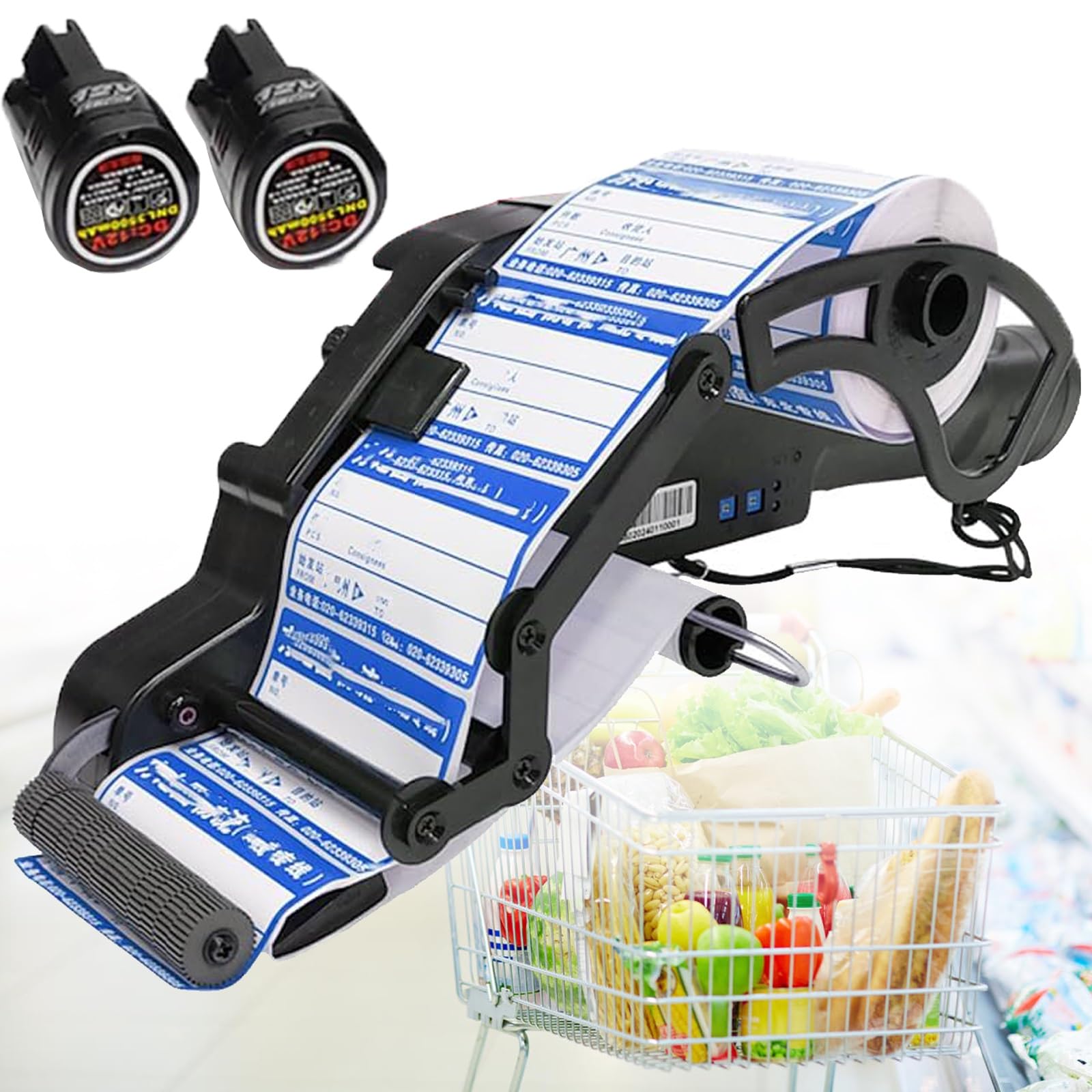 Elektryczny aplikator etykiet, ręczna etykieciarka z kodami kreskowymi z 2 akumulatorami, do logistyki, magazynów, supermarketów - maksymalna długość etykiety 15-60 mm