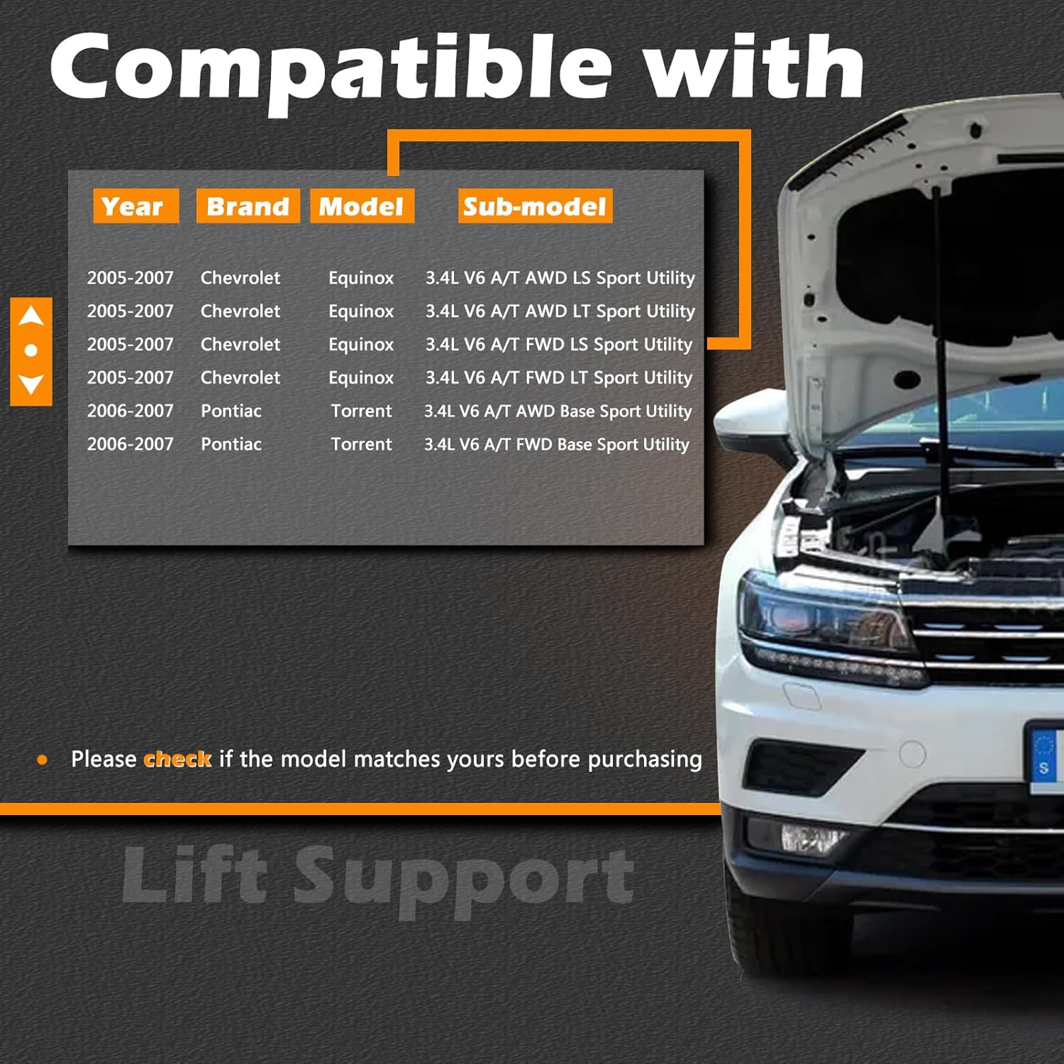 2 Pcs 23.36 in Liftgate Trunk Struts Lift Supports Compatible with Chevrolet 05-07 Equinox fit for Pontiac 06-07 Torrent Shock Gas Spring Cylinder Rear Back Tailgate Hatch Replaces 5480869 05480869
