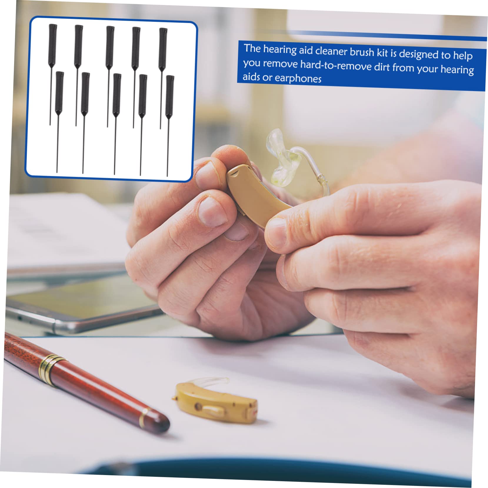 CALLARON 5 Set Pulitore Per Apparecchi Acustici Pulitori Per Rimozione Cerume E Detriti Strumenti Multifunzionali Per Manutenzione Apparecchi Acustici Nero 10 Pezzi*5