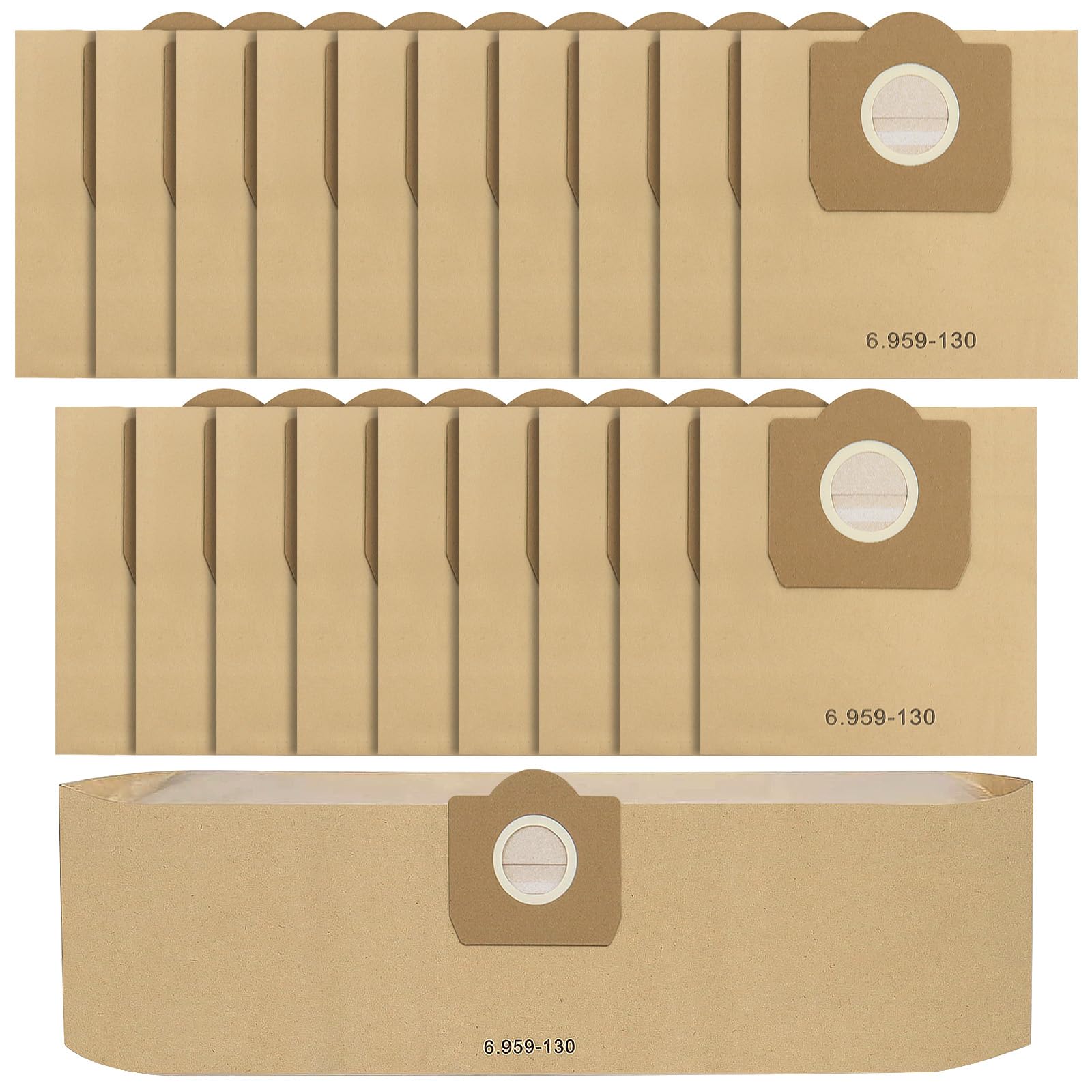 Fishoney 20 Stück WD3 Staubsaugerbeutel für Kärcher 6.959-130.0, Papier filterbeutel für WD3, 1629-800.0, MV3, A2201/2204/2504/2554/2251/2604 Kärcher WD3 Beutel Staubsauger Papierbeutel