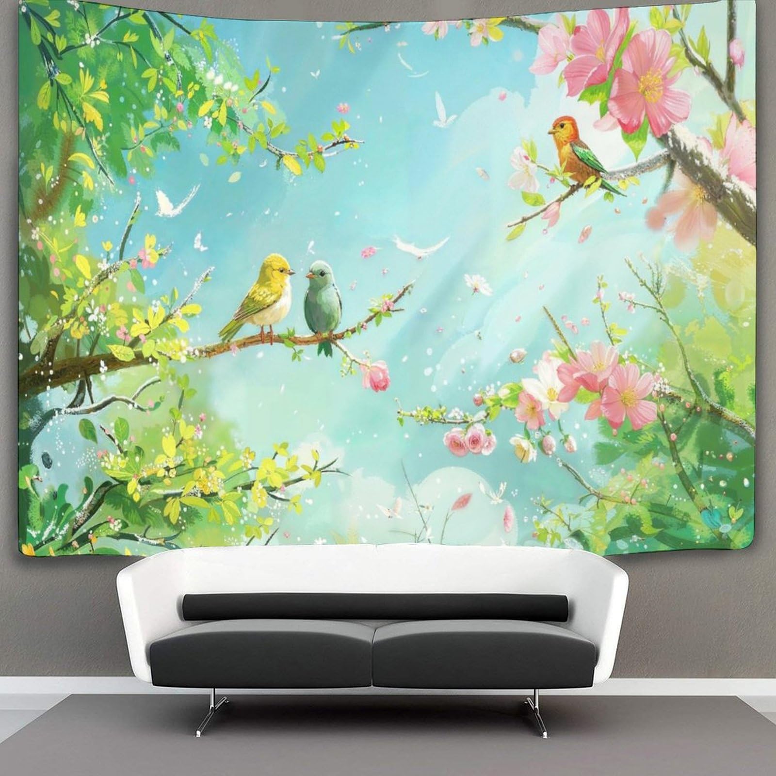 kaiyun 150cmx200cm Tapestry Spring Blossom Birds Tapestries Birds Animals 3D Printing Wall Hanging Home Decorations