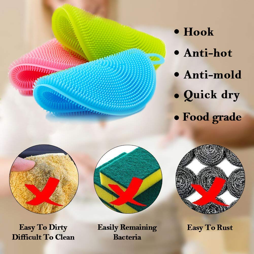 Storn Silicone Dish Scrubber Reusable Kitchen Sponge, Food Safe Silicone Brush, Dishwasher Safe, Quick Dry, Ideal for Dishes, Fruits, Vegetables Cleaning (1 Pcs) 2