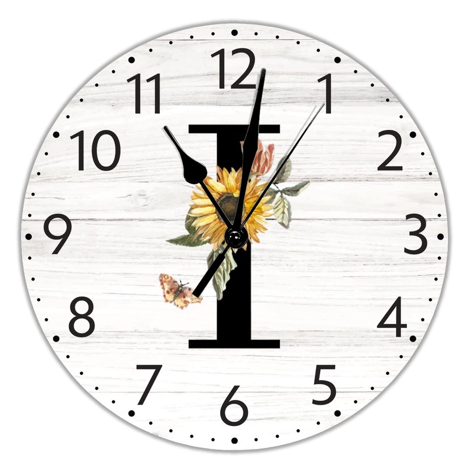Horloges murales en bois monogramme I silencieuses pour un salon élégant
