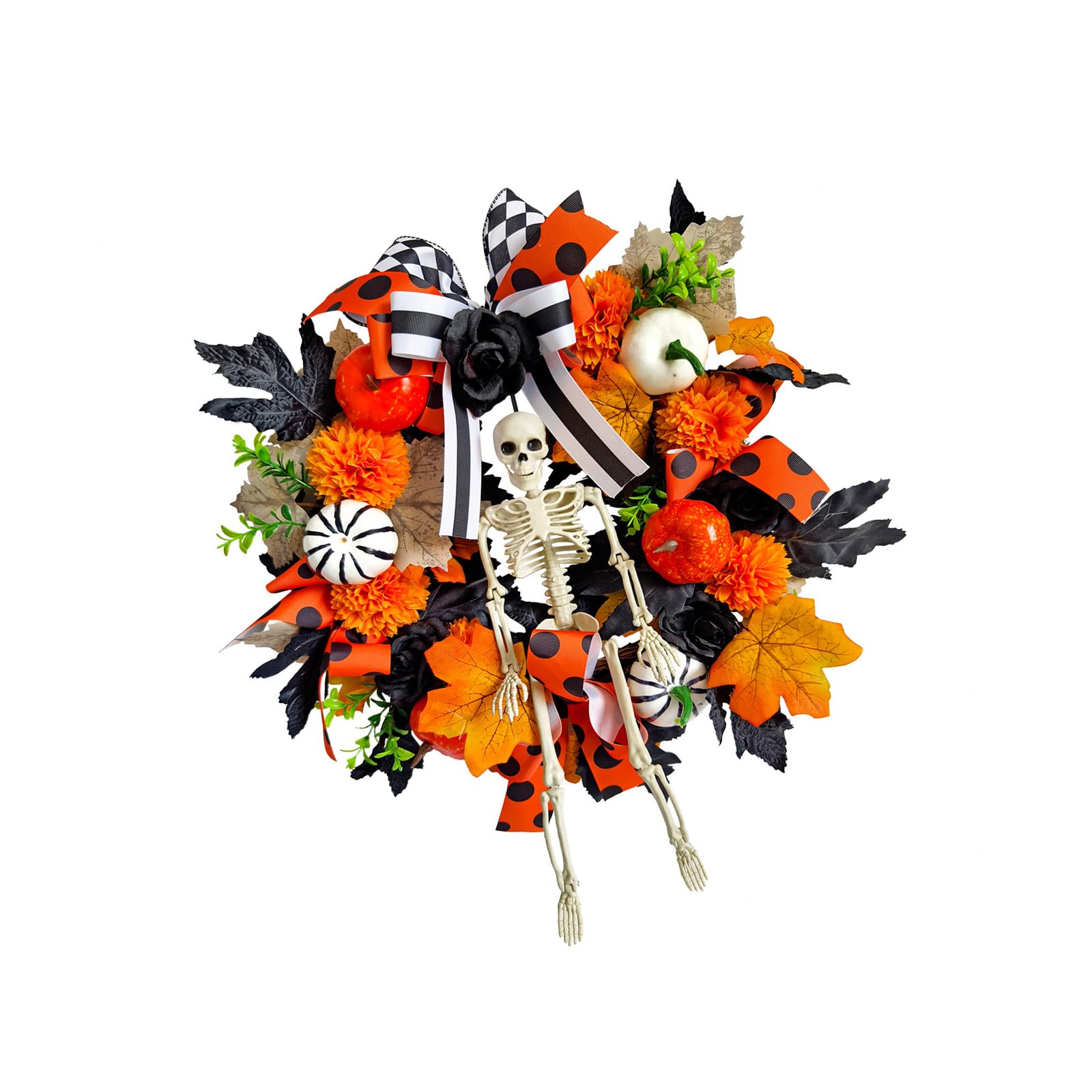 Tsophreniq 1 Halloween Wreath with Skeletons Pumpkins & Faux Vine Indoor Outdoor Fall Decor Skull Skeletons Garlands