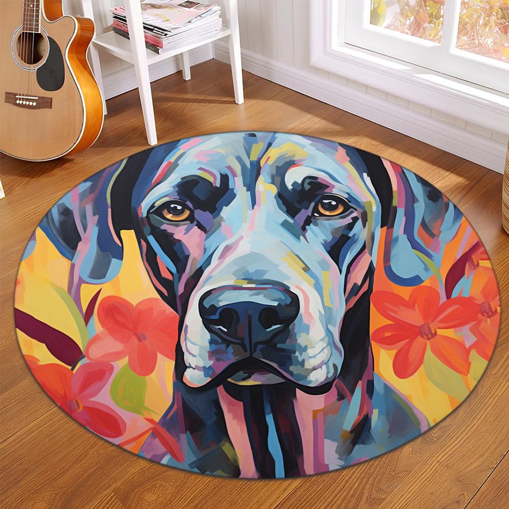 Cute Animal Great Dane Dog Round Area Rug Floor Mat Non Slip Absorbent Carpet Yoga Rug for Bedroom Living Room Sofa Entryway Home Decor IYC6j2 (Great