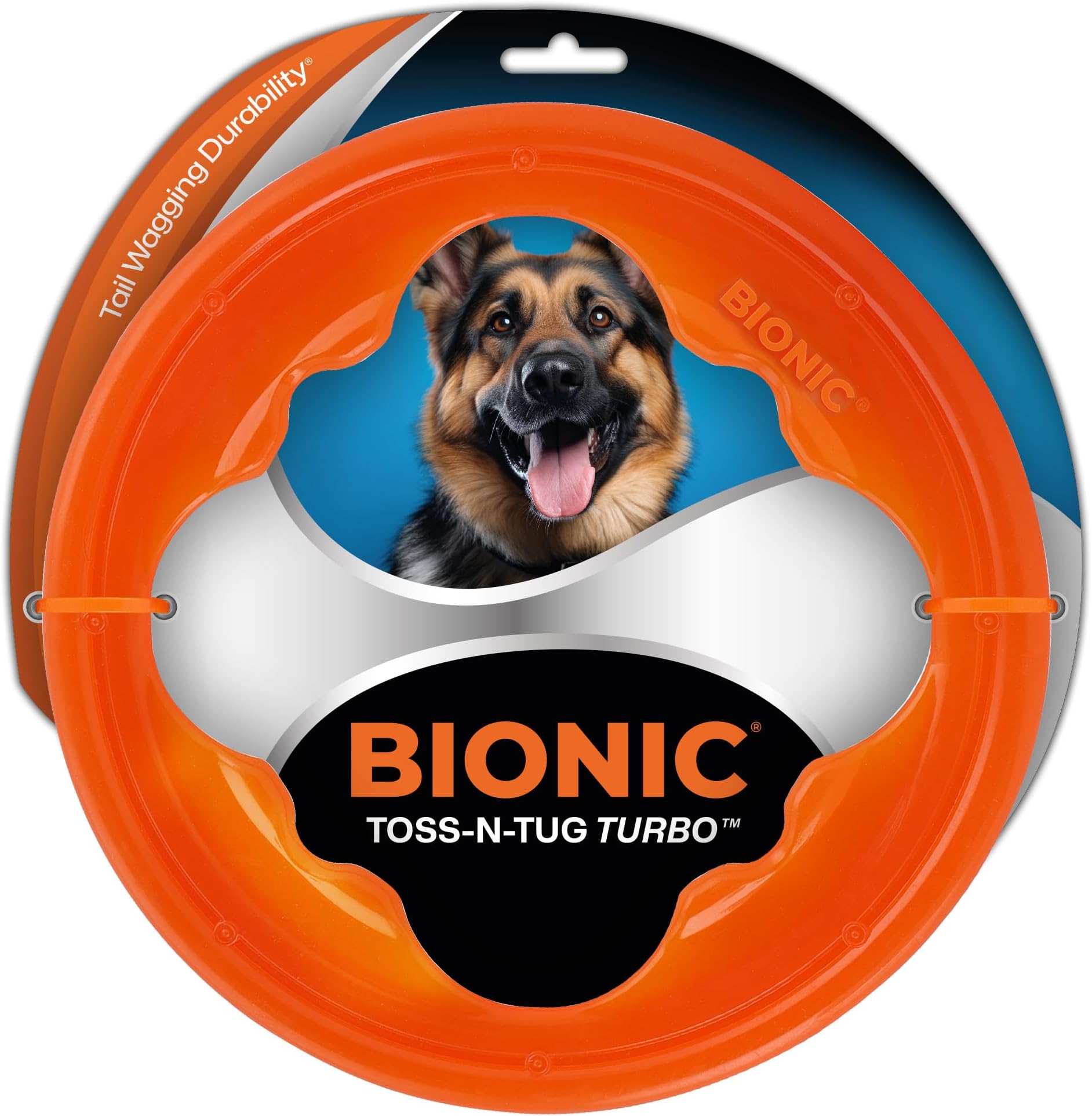 BIONIC Toss-N-Tug Turbo Dog Toy - High-Visibility Ultimate Three-in-One Dog Toy, Lightweight Design for Light Chewers