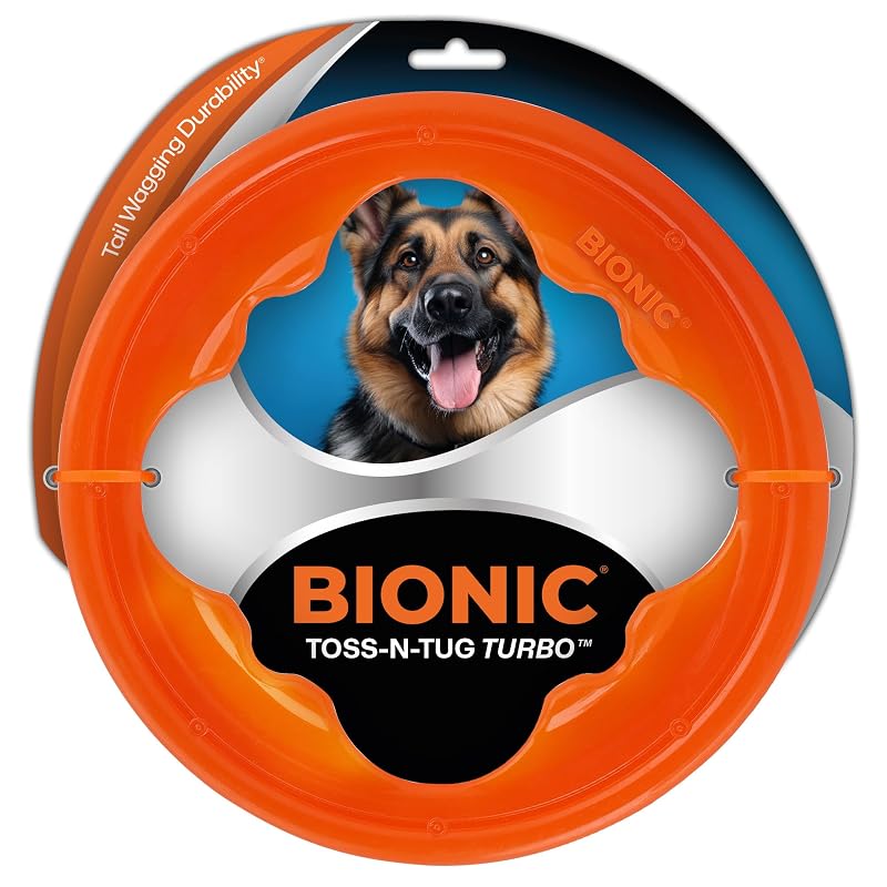 Brinquedo para cães BIONIC Toss-N-Tug Turbo de borracha para arremesso e cabo de guerra, Orange