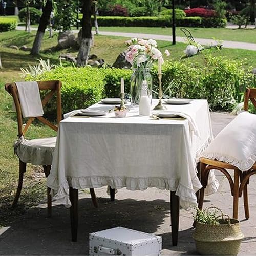 Miniatura 4 de Bringsine Mantel de lino de algodón a prueba de polvo, mantel para cocina, cena, picnic, decoración del hogar (cuadrado, 55 x 55 pulgadas, beige)