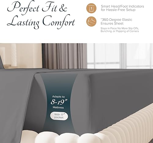 Miniatura 5 de Carressa Linen - Juego de sábanas de algodón egipcio 100% de tamaño King - Juego de sábanas de lujo de 1500 hilos de algodón egipcio tamaño King,