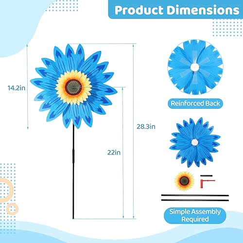 Miniatura 6 de B bangcool Molinillos de viento de girasol para jardín, fiesta, molinete de viento para patio, césped y jardín (6 unidades)