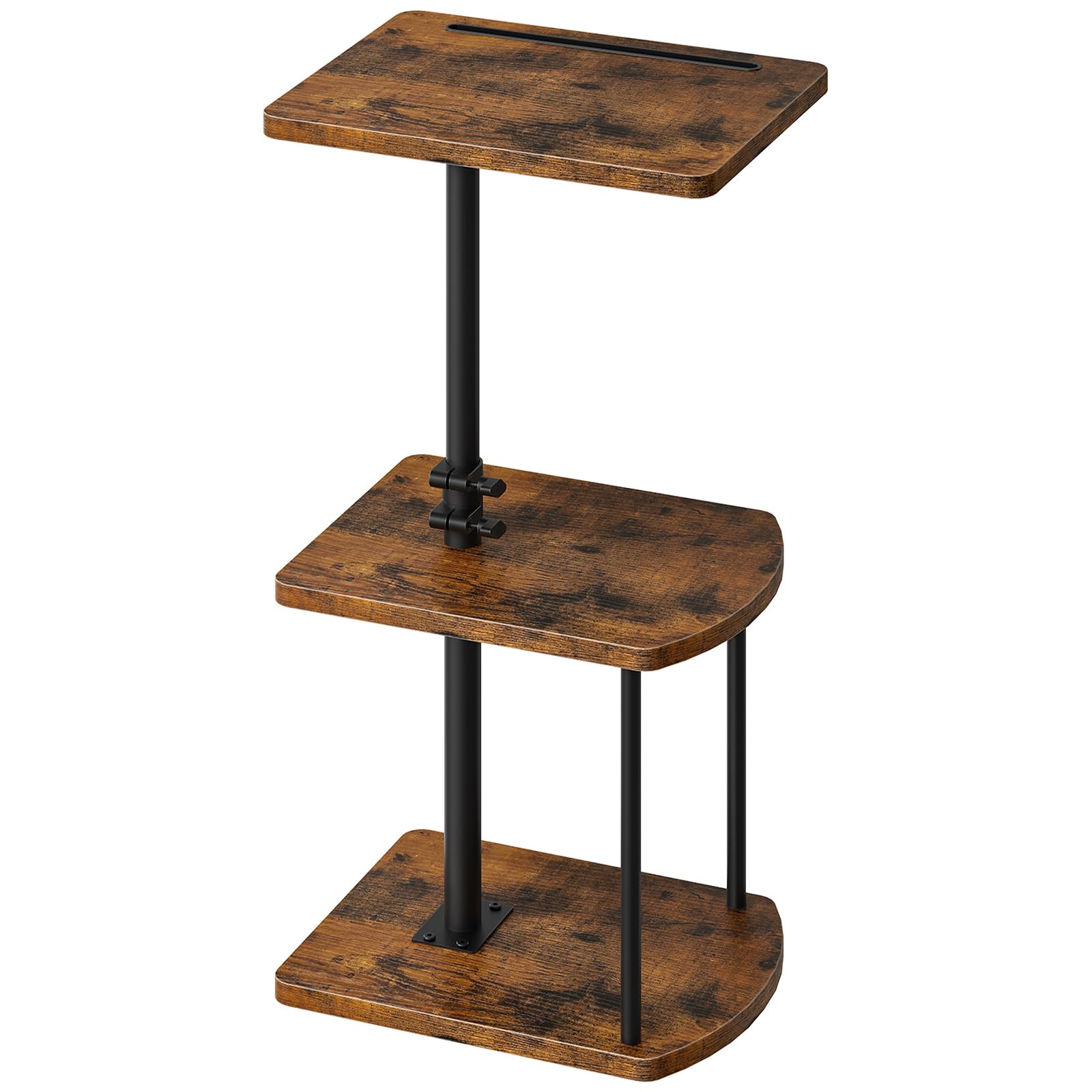 HOOBRO Beistelltisch Höhenverstellbar(44-78cm), C-Form Beistelltisch 360° rotierend, 3-stufiger Sofatisch, Couchtisch, für Wohnzimmer, Schlafzimmer, Sofa und Bett, Vintagebraun und Schwarz EBF35SF01