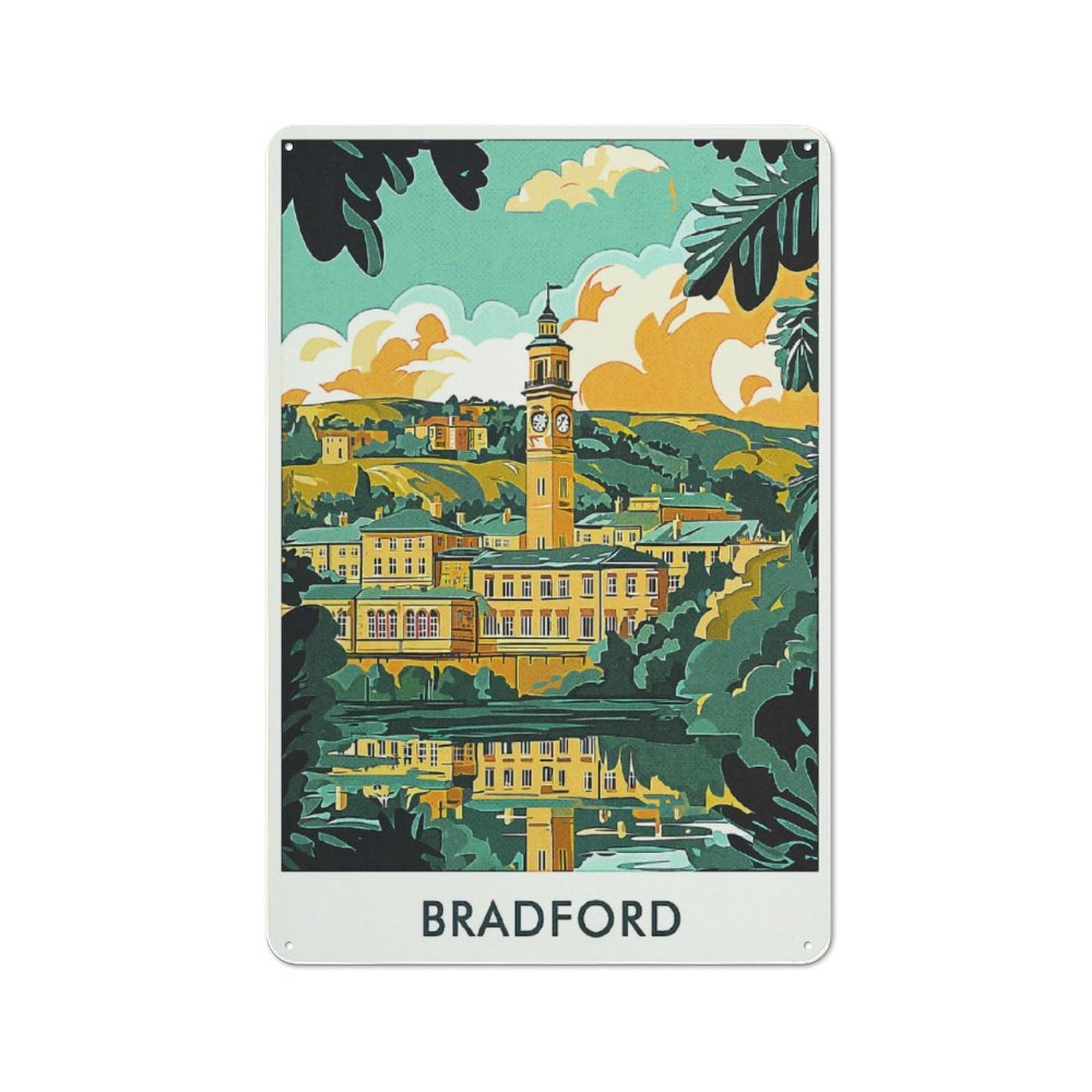 Junmoney Style-12 Bradford Cityscape Rustic Tin Sign 30X20cm For Hallway Wall, For Home Decor Fans Who Collect Metal Signs