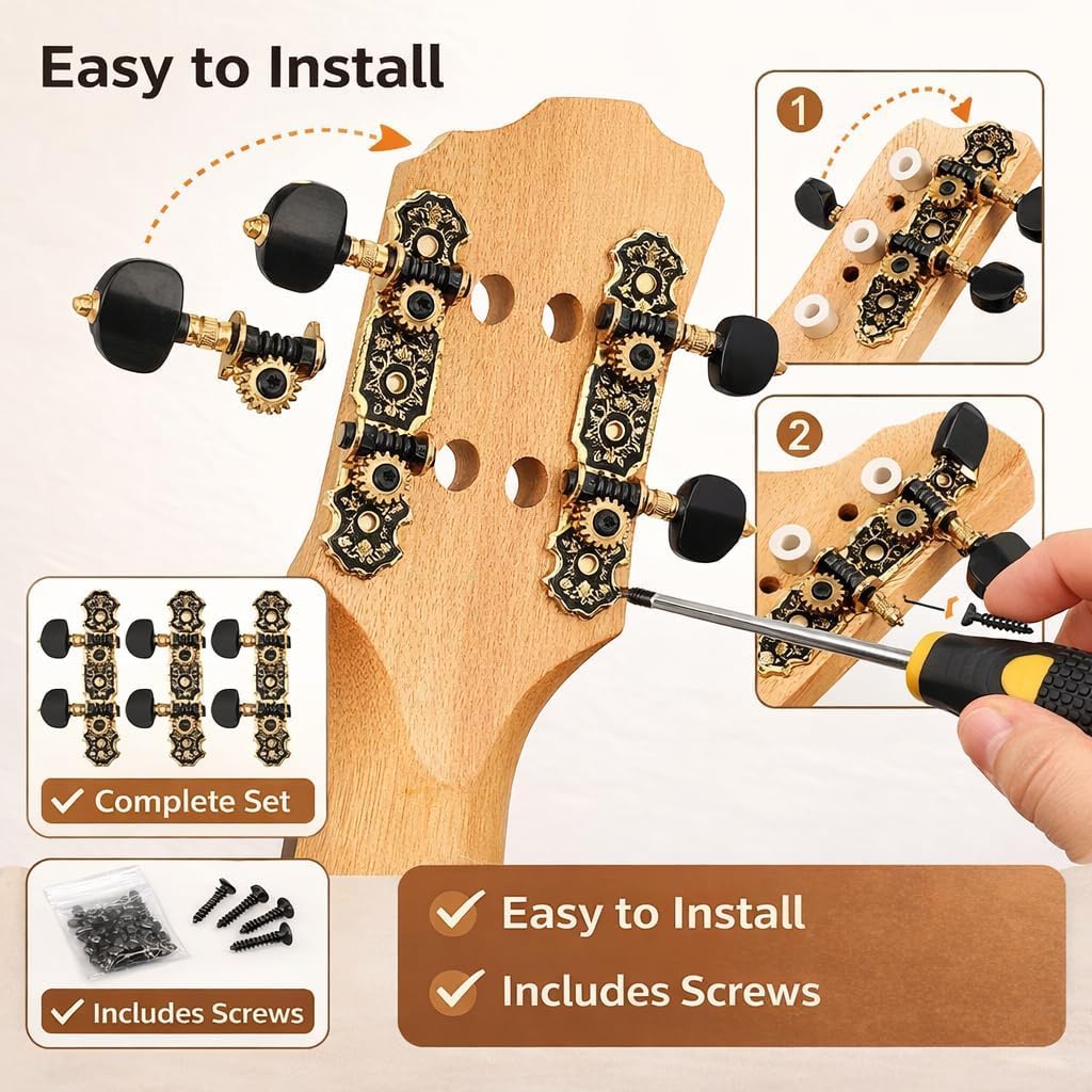 Guitar Machine Heads, Metal Plastic 3L3R Guitar Machine Heads Tuning Keys Pegs Replacement for Acoustic