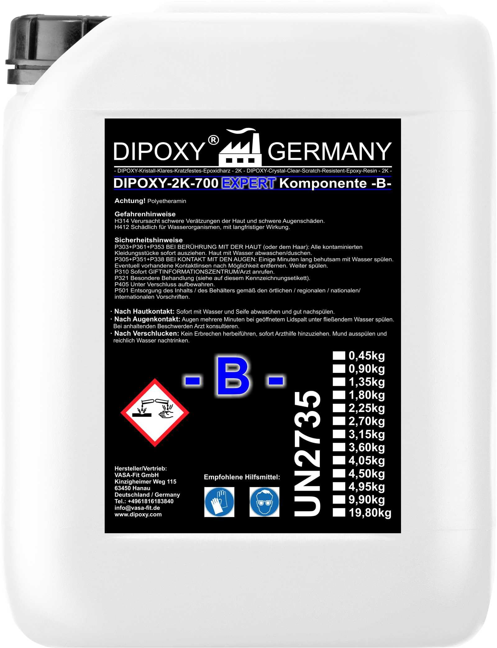 DIPOXY-2K-700EXPERT Resina epossidica da 20,30 kg fino a 15 cm! Resina con indurente EP di qualità professionale, trasparente e inodore, resina epossidica UV, asta per legno, tavolo, acquario, terra,