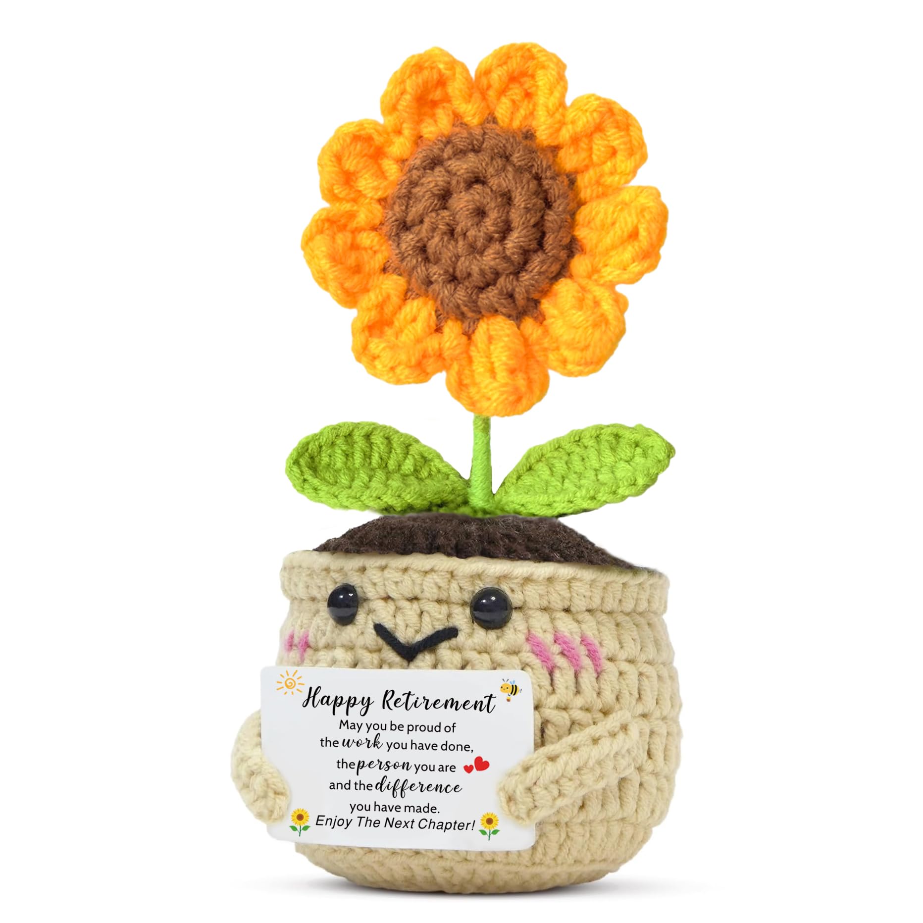 HULALA Retirement Keepsake Gifts For Women Friend Colleague Nurse Teacher Mentor Tutor Staff Handmade Crochet Sunflower Decoration Ornament Presents Enjoy The Next Chapter