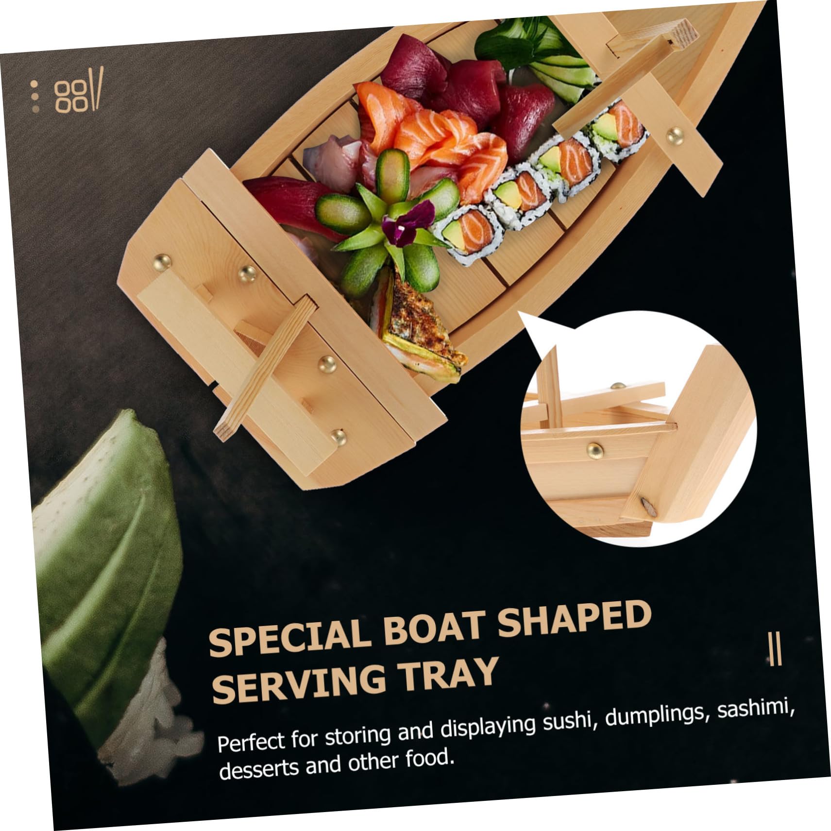 ULTECHNOVO Plateau de Service à Sushis en Bois, Bateau Stylé pour Desserts