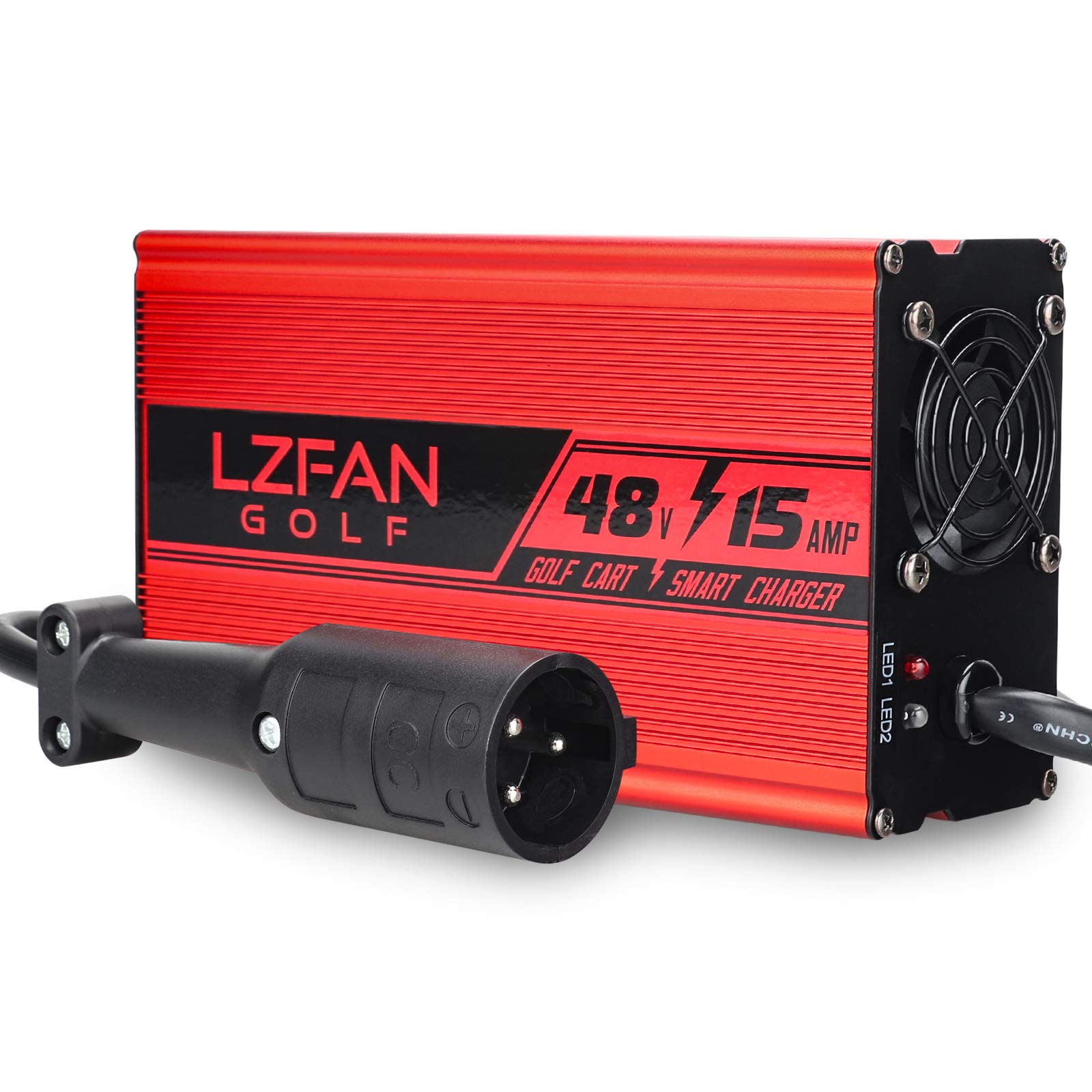 LZFAN Golf Cart Battery Charger for Club Car Golf Cart with 3 Pin Round Plug (48V15AMP)