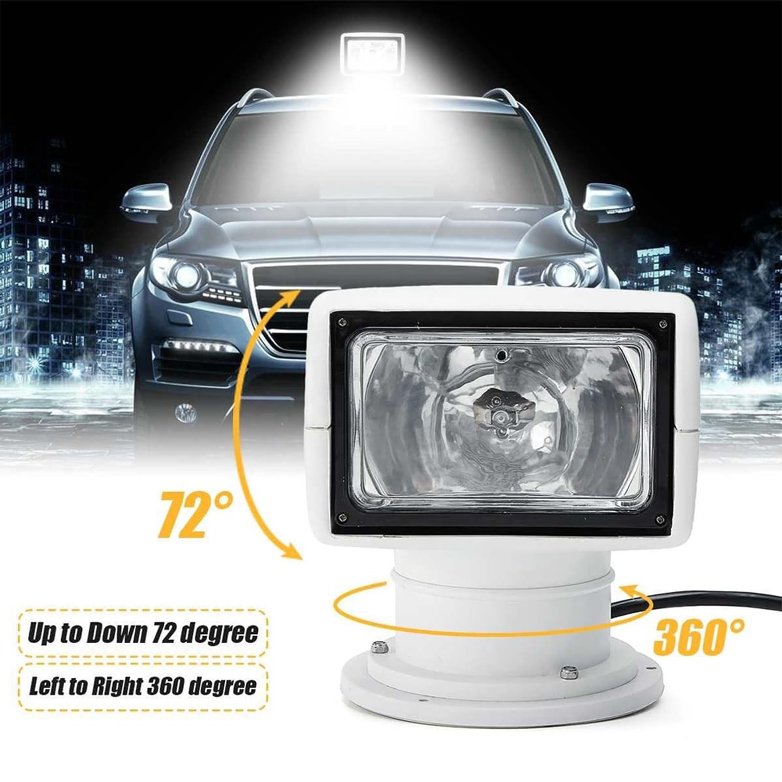 Luce di ricerca per barche da 12 V, faretto telecomandato da 100 W, distanza di irradiazione da 250 piedi, luce di ricerca alogena portatile, faretto marino rotante a 360 °