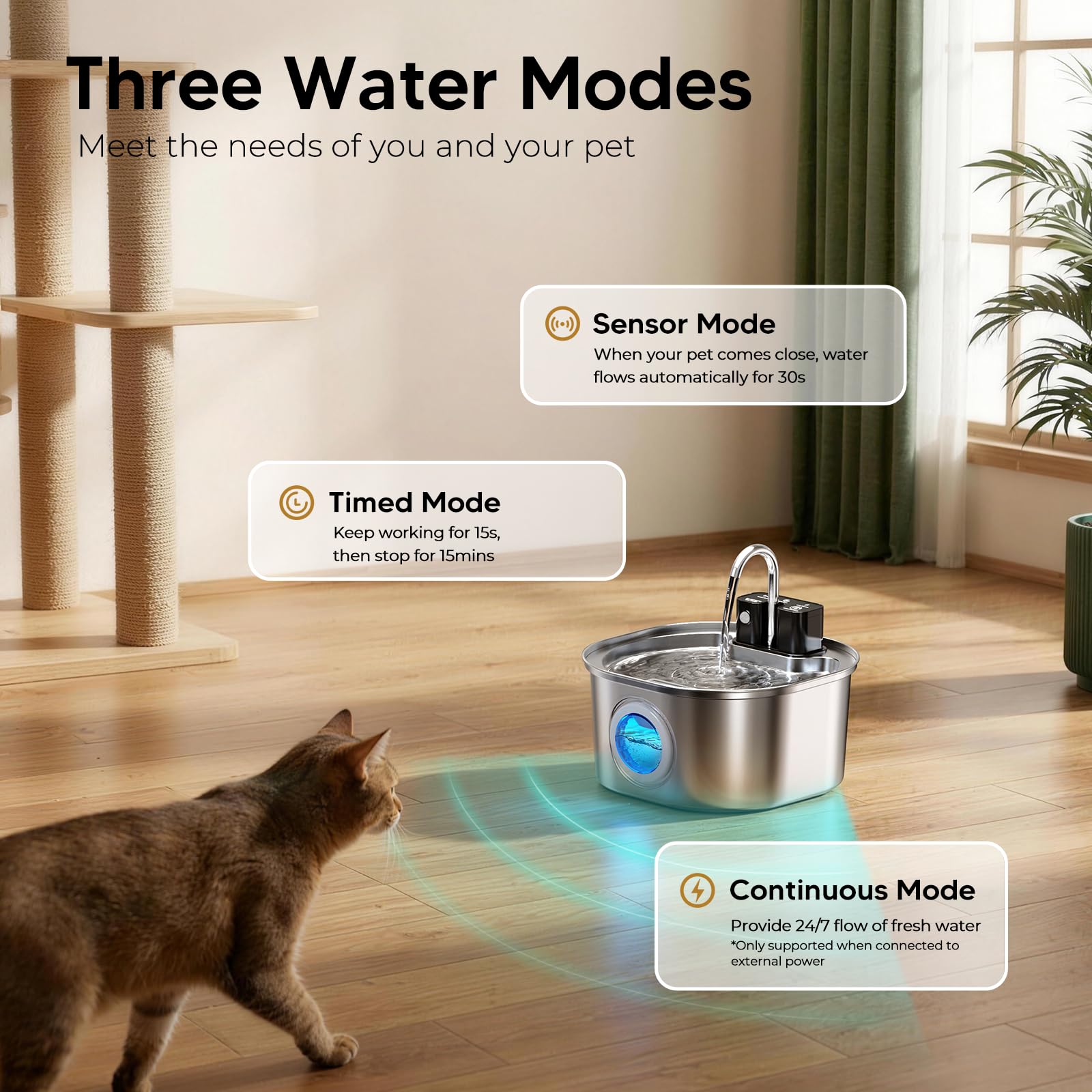 Voluas Stainless Steel Cat Water Fountain: 108oz/3.2L Wireless Cat Fountain Battery Operated for Drinking Indoor, Automatic Pet Water Dispenser Bowl with Ultra Quiet Pump, Easy Clean BPA-Free, 4Filter - image 5