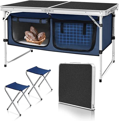 Folding Camping Table with Storage Compartment Aluminum Lightweight Camp Kitchen