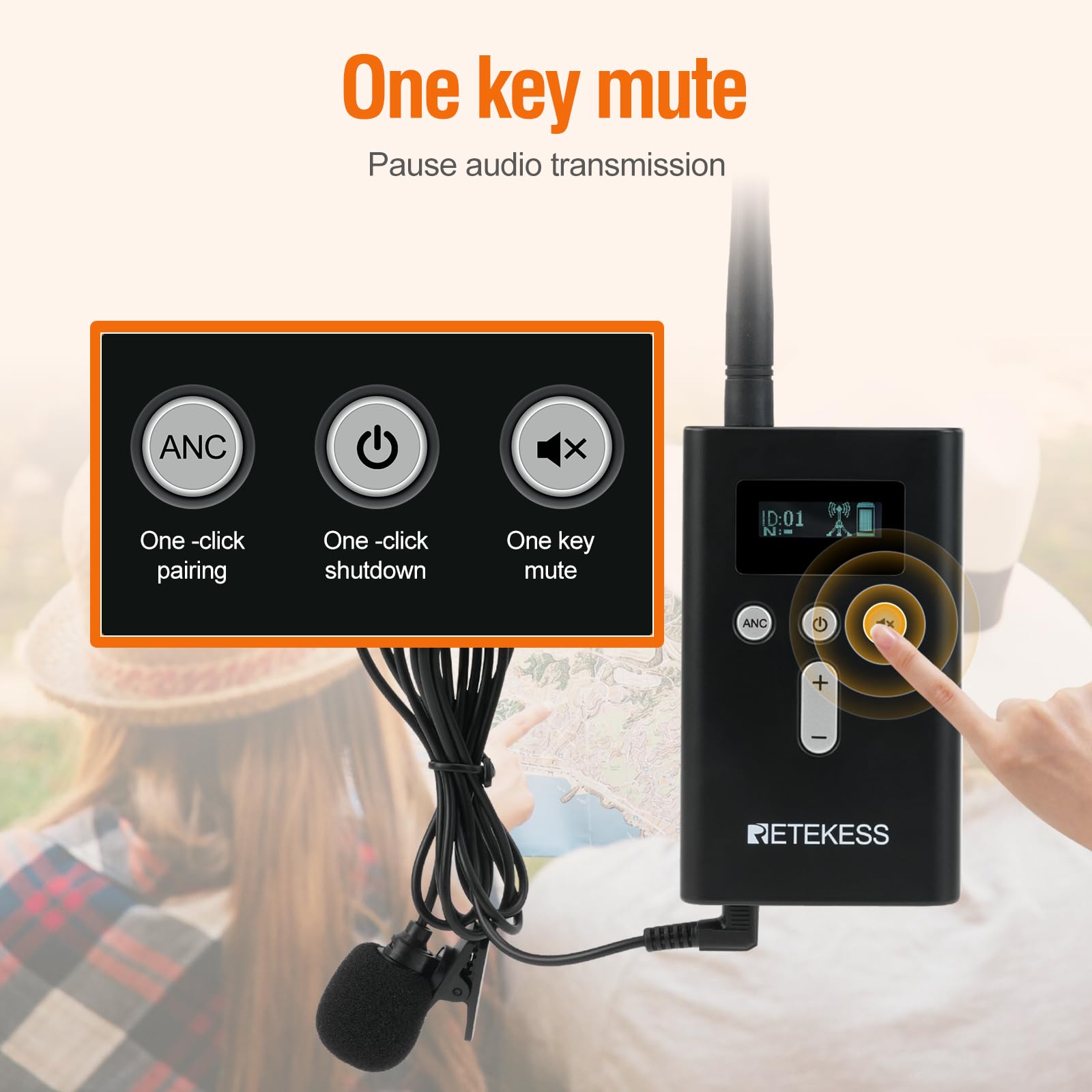 Retekess T130Pro Wireless Tour Guide System, Riduzione del Rumore Migliorata, Guida Turistica Audio a Sussurro, 160m, per Turismo, Visita Fabbrica (2 Trasmettitori 30 Ricevitori)