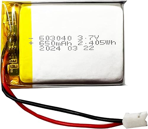 FITHOOD 603040 Batería 3.7v 650mAh Batería recargable de polímero de litio con conector JST para electrodomésticos