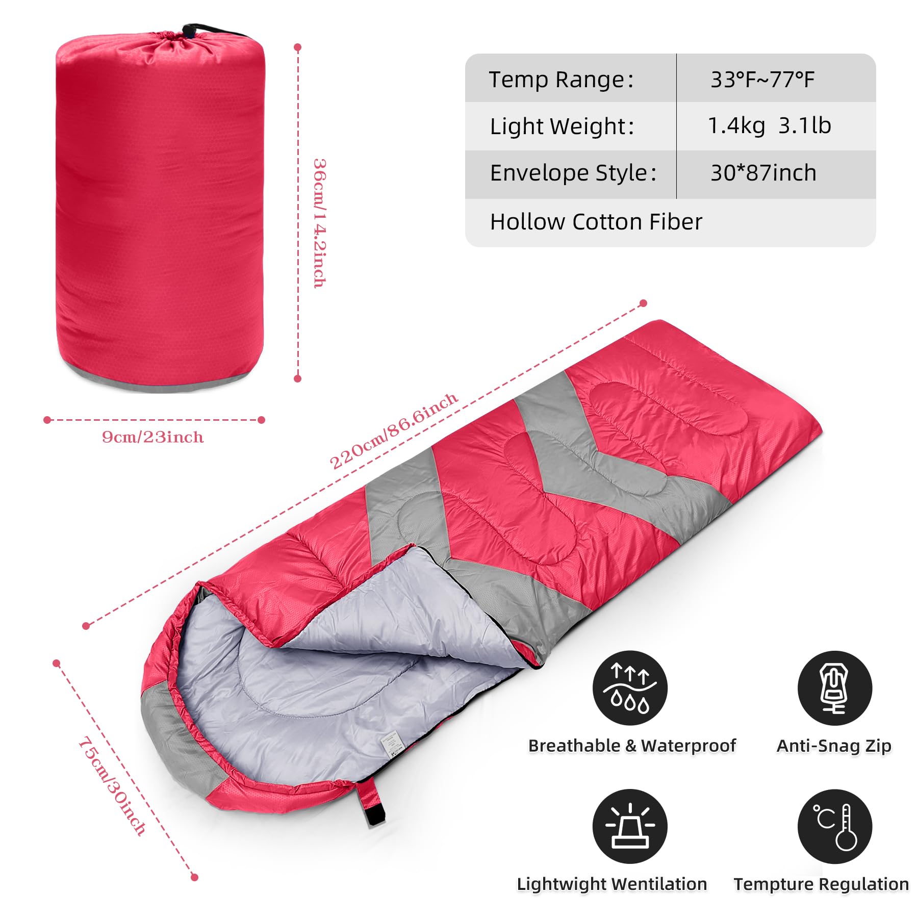 Zusentee Sacchi a Pelo Invernale per Adulti e Bambini, -8°C-15°C Sacco a Pelo 4 Stagioni in Resistenti Impermeabile Ultraleggero Portatile Busta Rettangolare per Campeggio Escursionismo