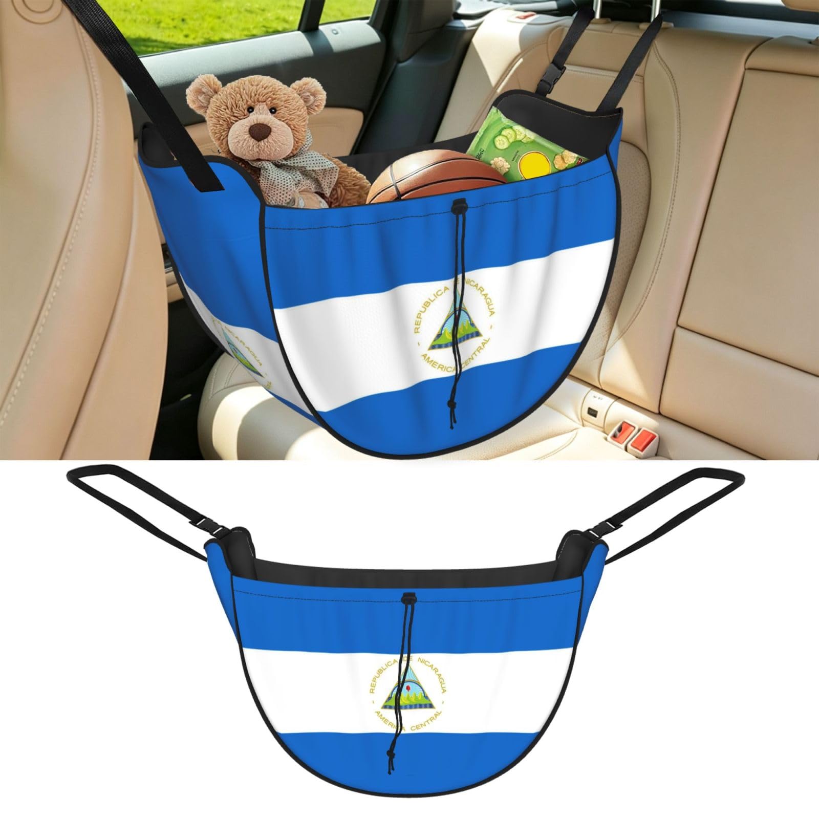 Cntdbu Black Flag Of Nicaragua Car Seat Organizer-Backseat Storage Bag For Travel
