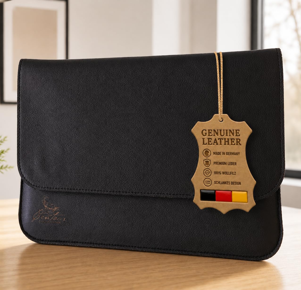 Centaur Sacoche pour ordinateur portable de qualité supérieure en cuir italien véritable et 100 % feutre de laine - Housse pour ordinateur portable fabriquée en Allemagne - Élégant avec compartiment