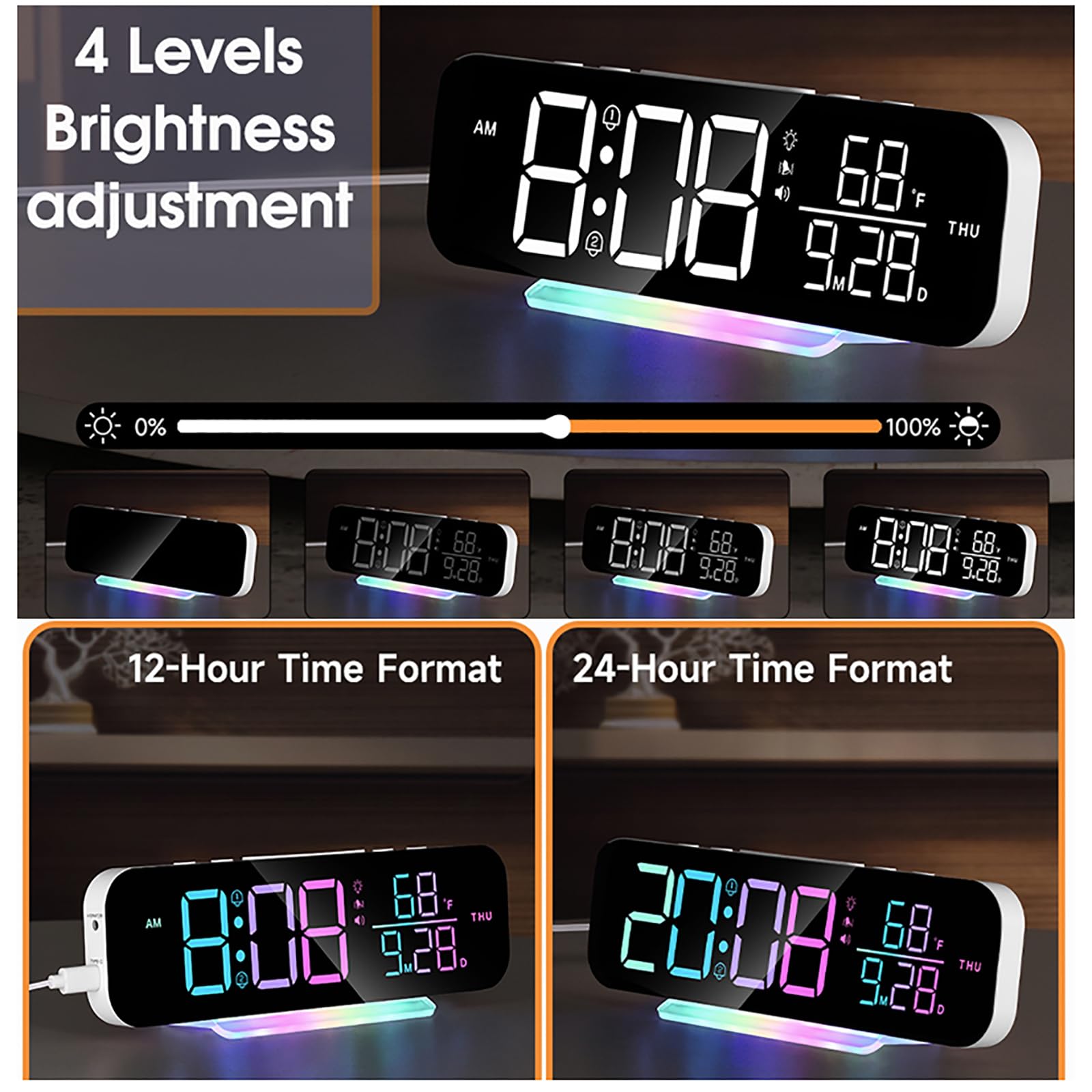 Reloj despertador vibratorio para sordos, alarma digital súper fuerte con agitador de cama, sonido y brillo ajustables, ideal para personas mayores y personas con discapacidad auditiva