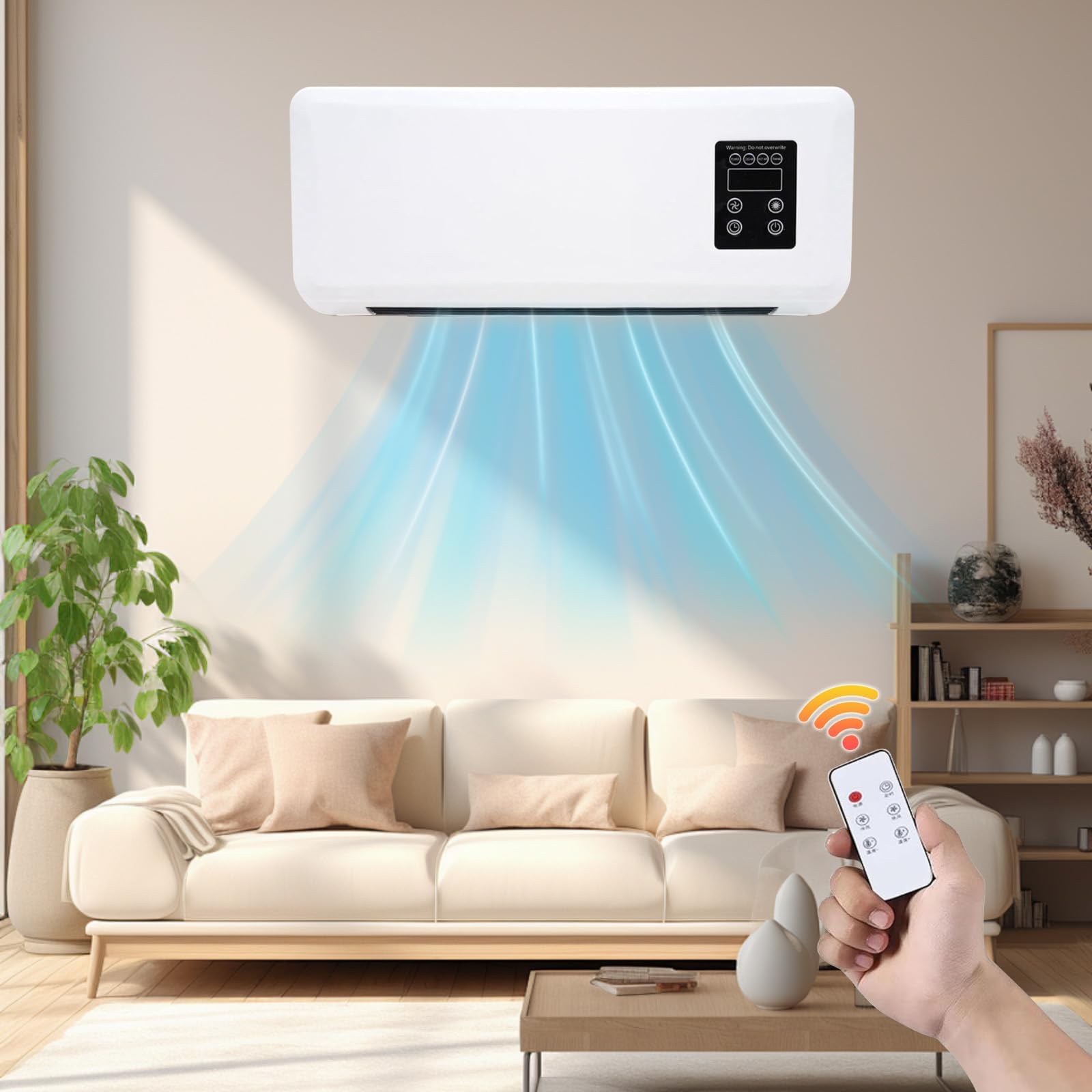 2 In 1 Wall Mounted Air Curtain Fan, Bladeless Wall Mount Fan Oscillating,Portable AC Fan With Remote, Split AC/Heating System for Bedroom, Home Office, Apartment (white)