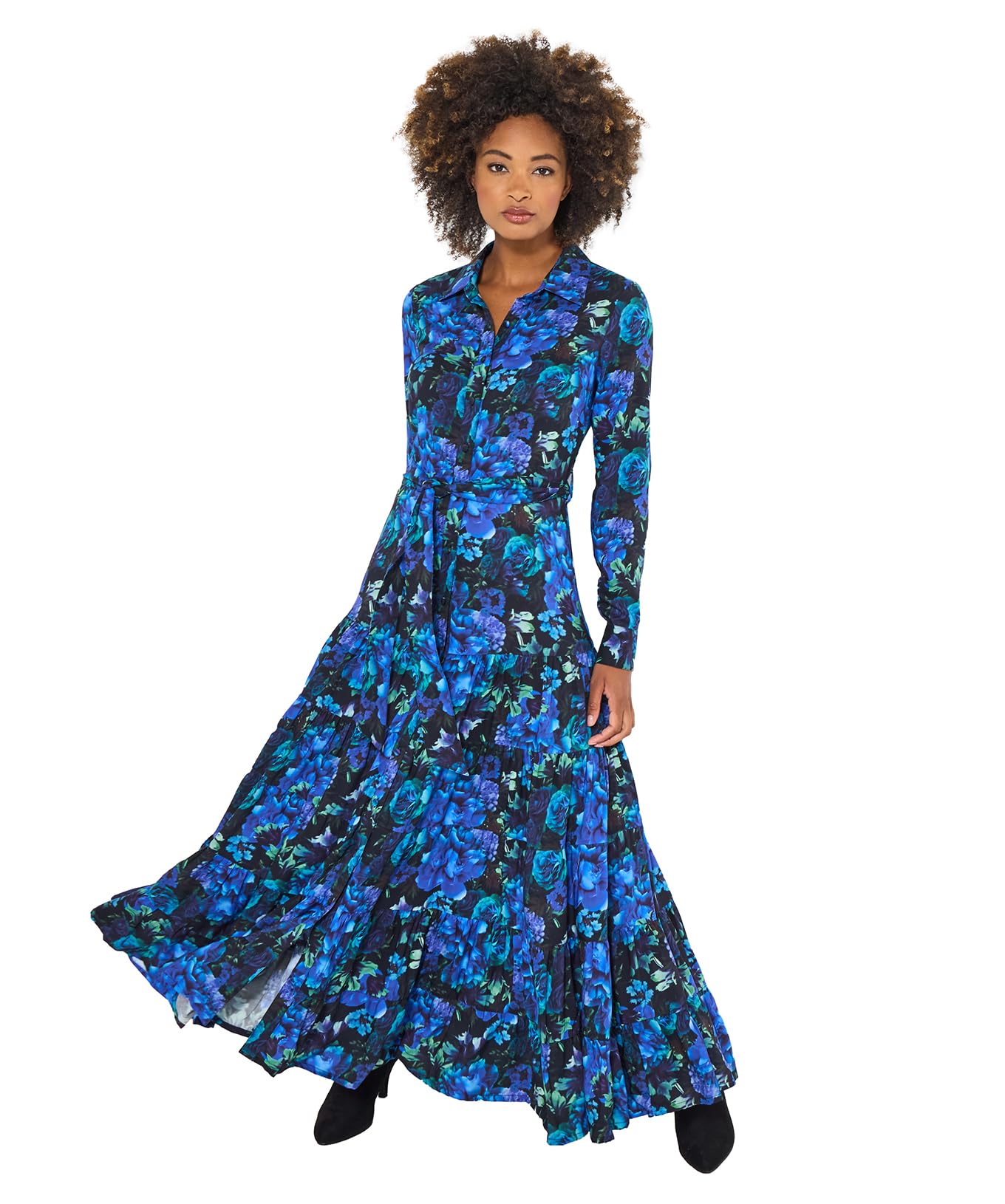 Joe Browns Women's Blue Print Floral Maxi Shirt Dress, Petite, Blue, UK 10