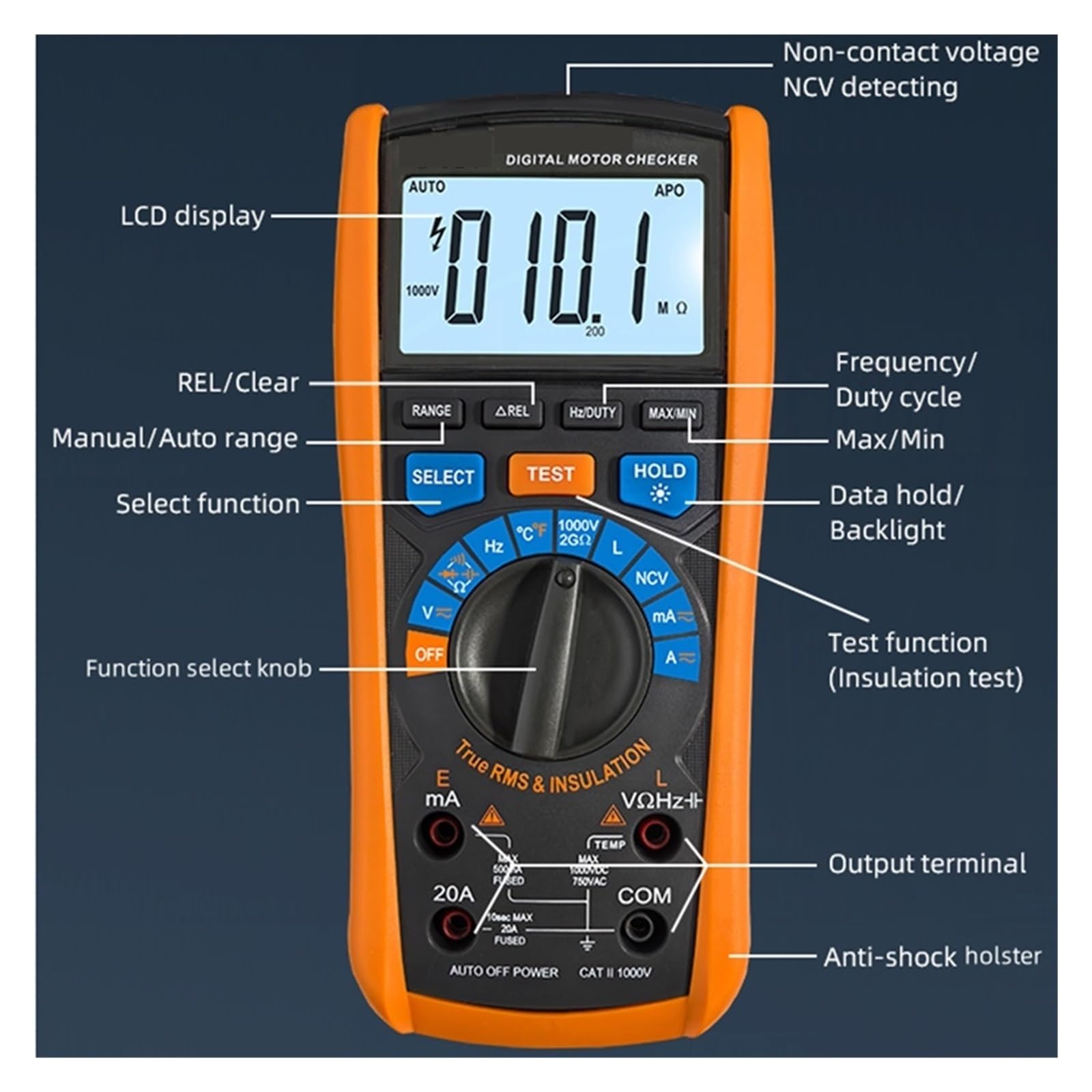 Tester Elektryczny, Cyfrowy Tester Rezystancji Izolacji NCV Megaomomierz True RMS AC DC Multimetr Dioda Silnik Sprawdź Miernik Alarm