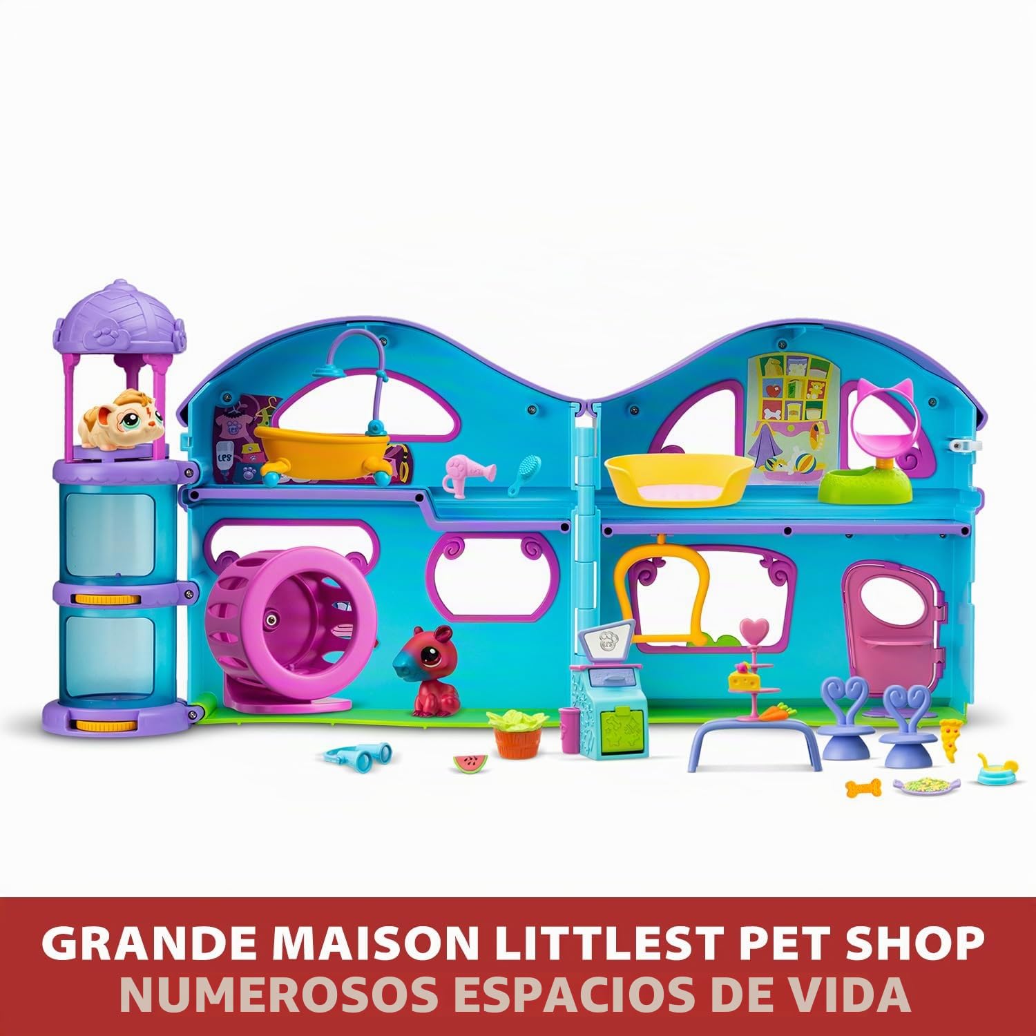 Bandai – Littlest Pet Shop – La Grande Maison Des Pet Shop – Estuche de Juego con 2 Pet Shop Incluido y 20 Accesorios – Mini-Figurinas para Animales coleccionables – Juguete Infantil de 4 años y + –