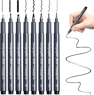 Caligraphy Pens for Writing Caligraphy Beginners set - 8 Size Calligraphy Pens Black Brush Pens Calligraphy, Calligraphy Pen Writing Pens, Art Stocking Fillers Craft Gifts, Bullet Journal Accessories