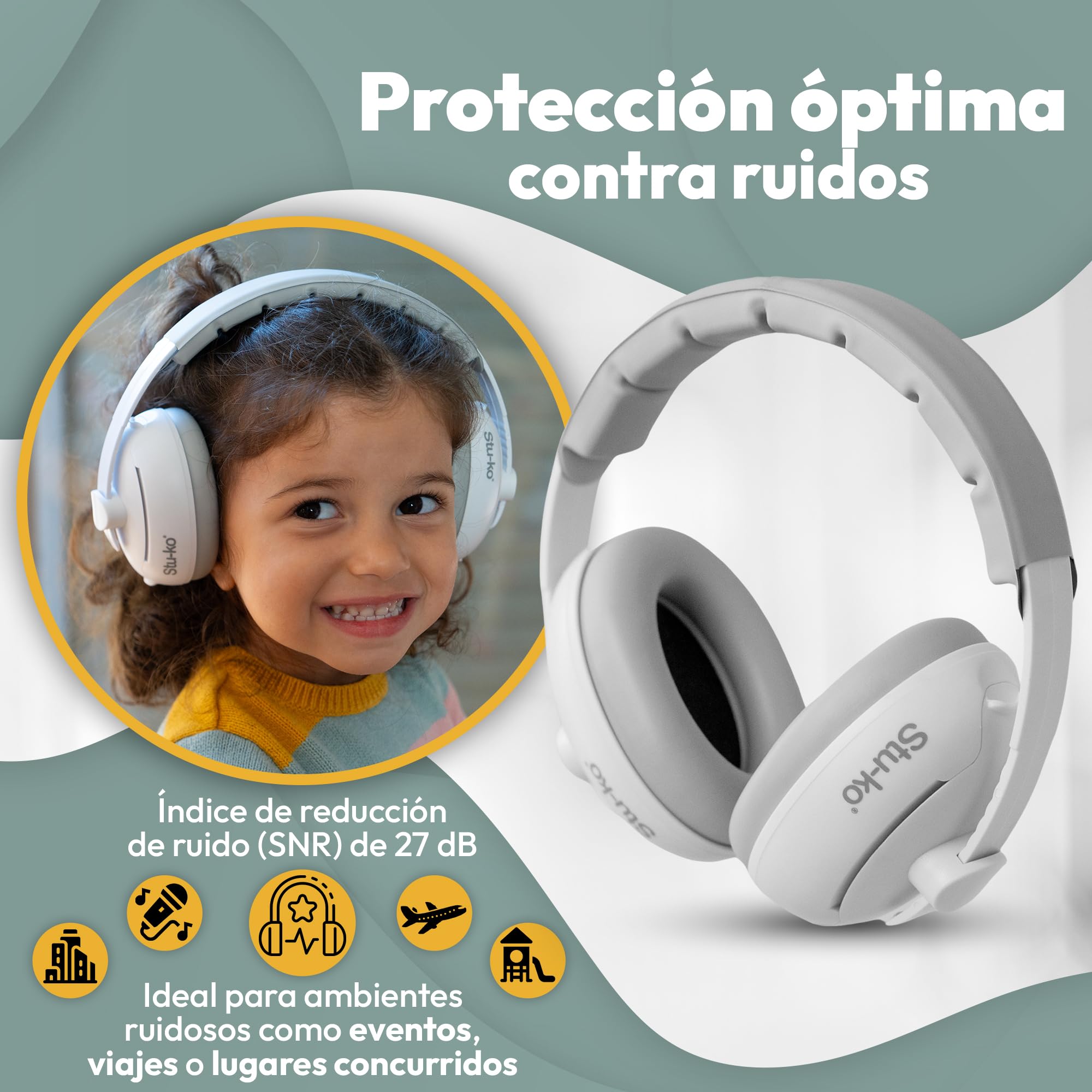 cascos bebe antiruido - 2 en 1 - para bebés - niños pequeños - bebés de 3 meses a 4 años - protectores ruido bebes - protector auditivo niño - auriculares auditivos- banz orejeras baby