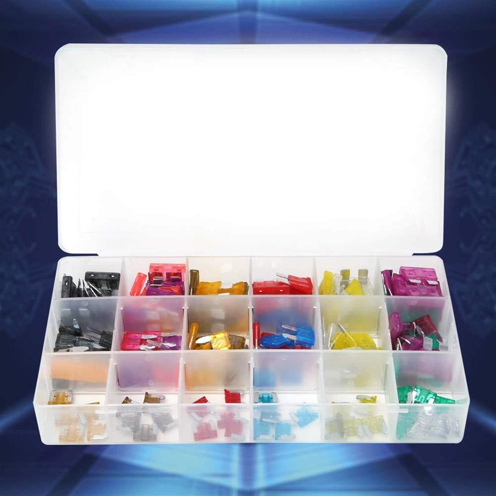 165-teiliges Auto-Sicherungs-Sortiment-Set, Flachsicherungseinsatz, Typ Aluminium, mittelgroß, klein, Mini-Größe, Auto-Sicherungs-Sortiment-Set, Motorrad, LKW, SUV, Kfz-Ersatzsiche