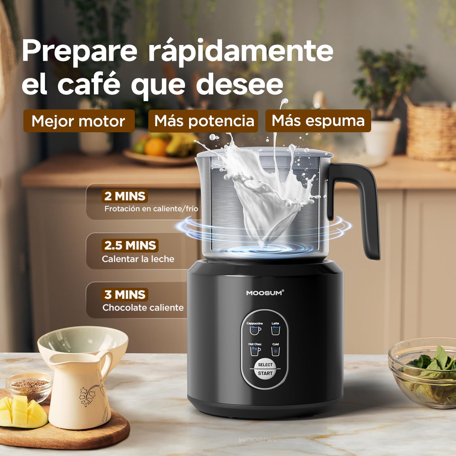 Espumador de Leche 500ml Eléctrico, Hacedor Automático de Espuma Caliente y Fría, Calentador de Leche, Máquina de Chocolate Caliente, Acero Inoxidable de Grado Alimentario,Acero inoxidable
