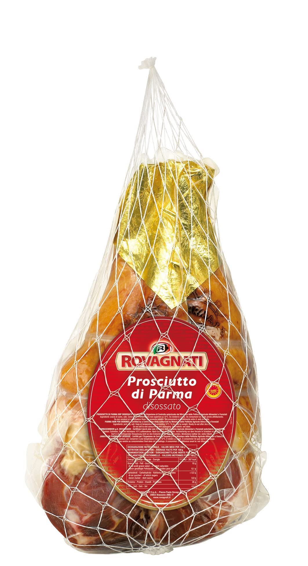 Rovagnati | Prosciutto Crudo Intero | 7,5kg circa | Prosciutto di Parma 18 Mesi | Disossato Sottovuoto | Senza Glutine | Senza Derivati del Latte