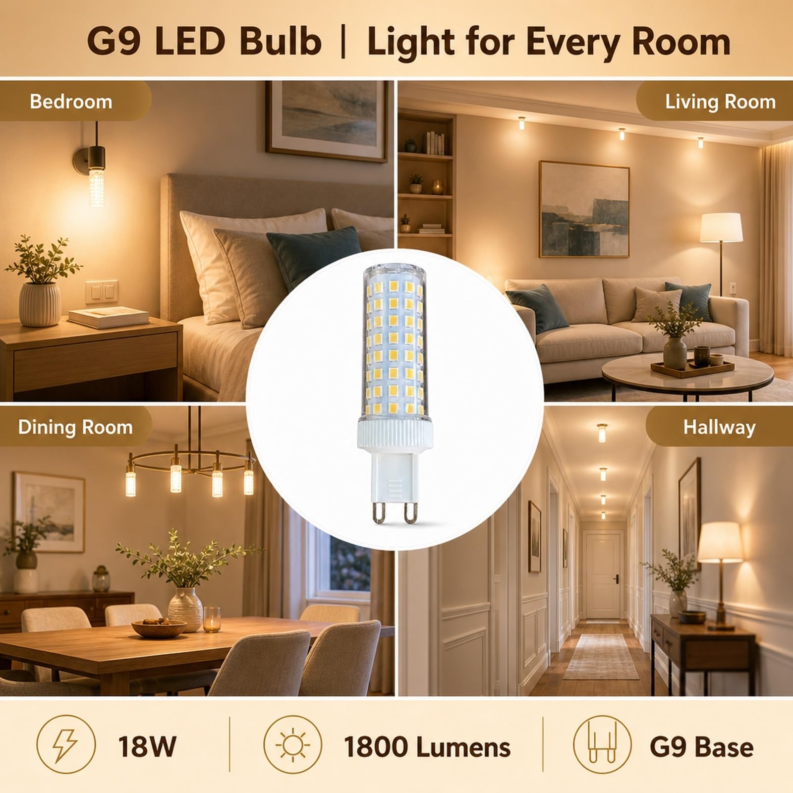 Lampadine LED G9 Mais,18W eq 140W,Bianco freddo 6000K, 220-240V,Alta lum,CRI>95,Senza sfar,Per applique murale lampadario sosp,Non dimmabile,Confezione da 4