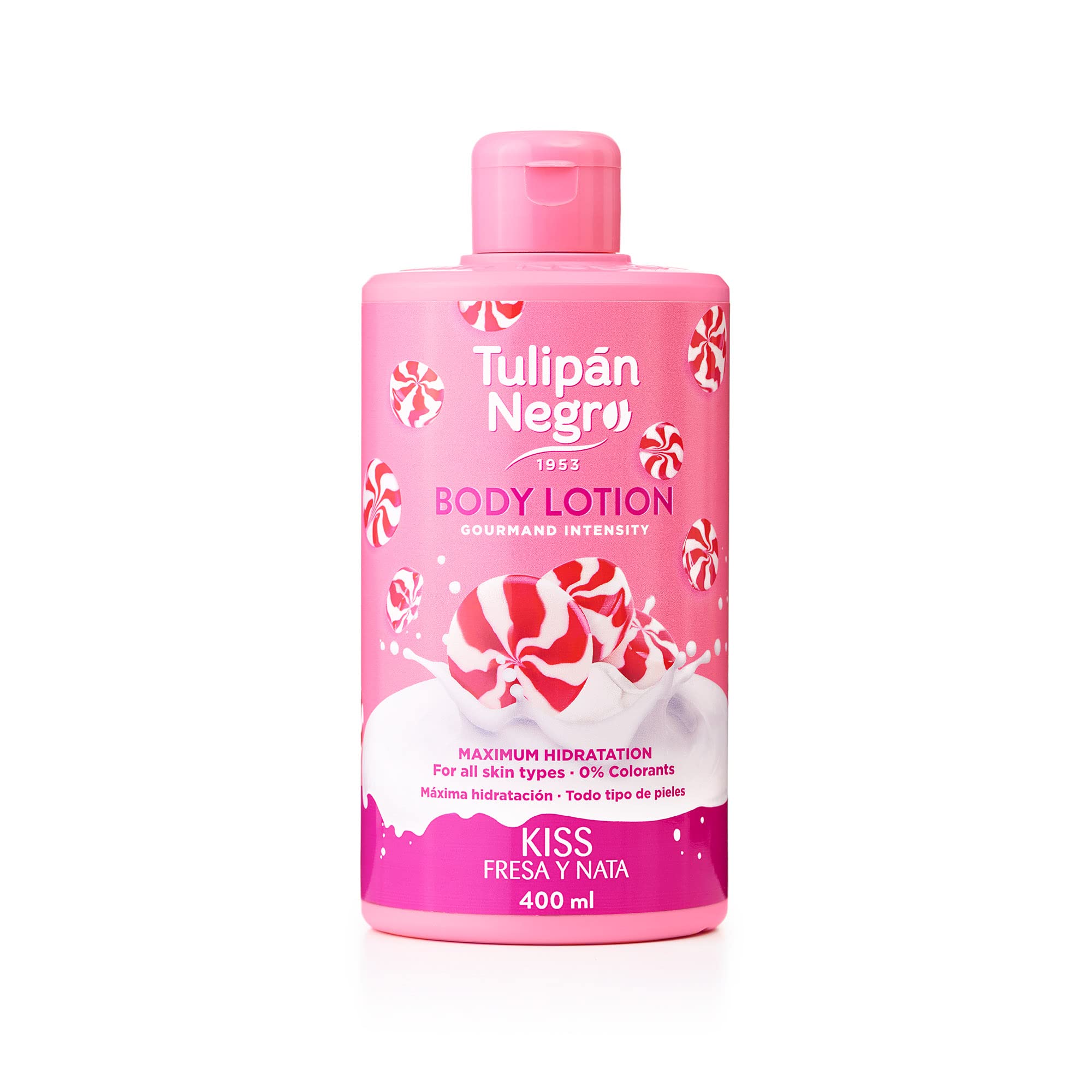 Tulipán Negro - Loción Corporal Fresa y Nata, Hidratación Intensa para Todo Tipo de Pieles, Crema Corporal con Fragancia Dulce y Cremosa, 400 ml