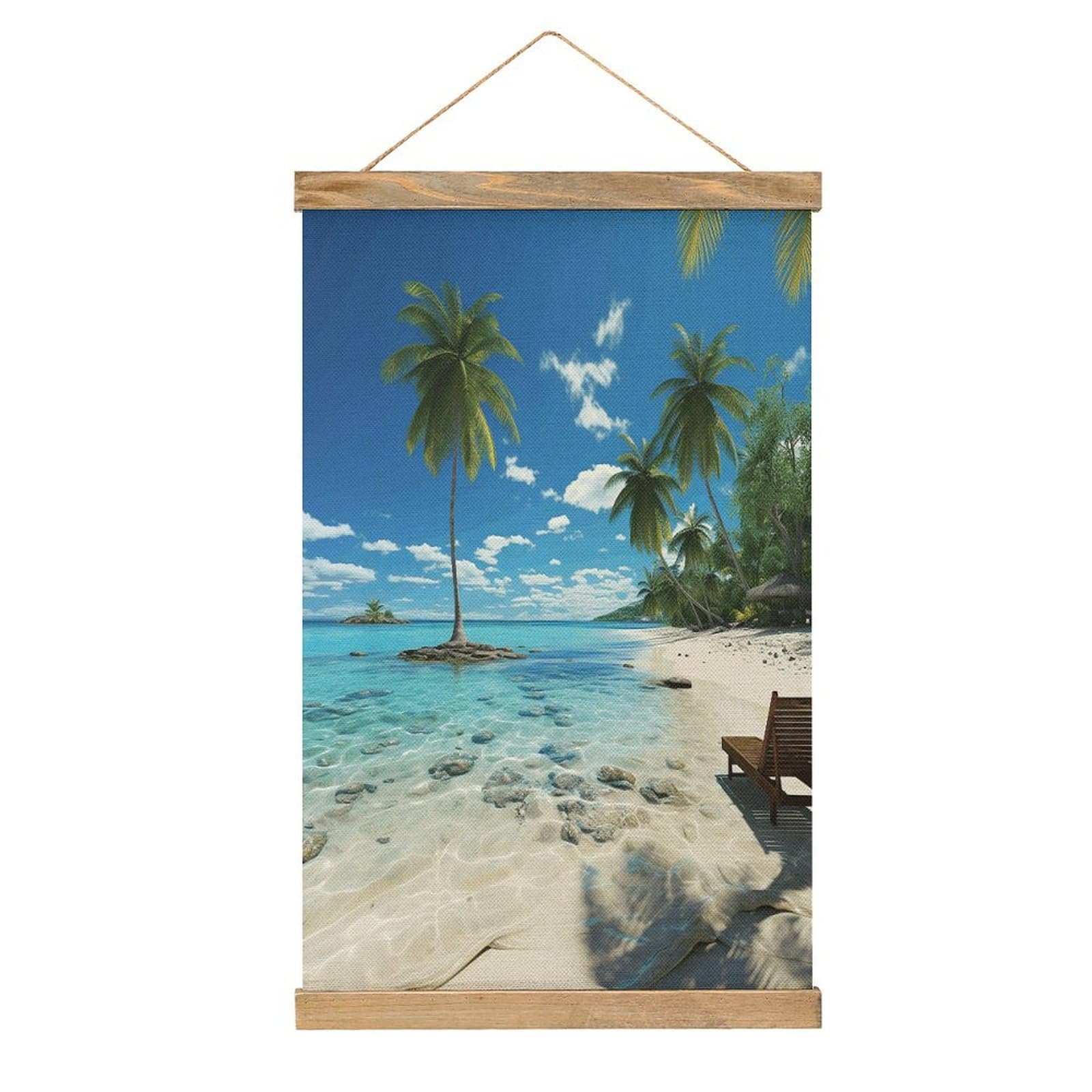 VstaDank Beach Palm Tree Poster with Wooden Frame Hanger Art Painting Wall Decor Poster Wall Hanging Wooden Frame 13x20 Wood Poster Hanger for Photo Picture Art Canvas Print Artwork