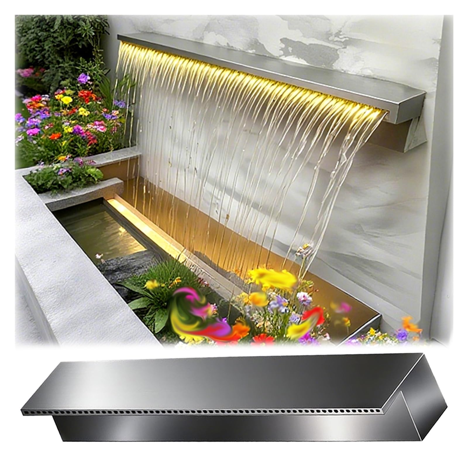 Uscita fontana a cascata personalizzabile: 2-6 piedi Spillway per piscine, giardini rocciosi, giochi d'acqua di troppopieno da giardino (1,7 m)