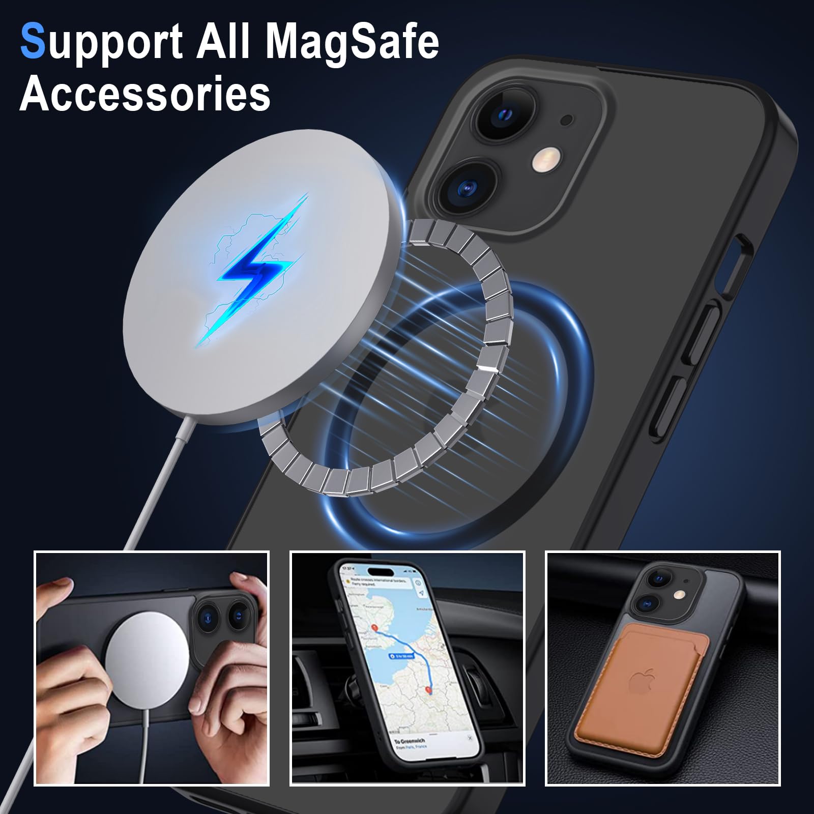 XTCASE Cover Magnetica per iPhone 12 Mini [Compatibile con MagSafe], Custodia Traslucida Opaca Posteriore Resistente ai Graffi TPU Bumper Antiurto Sottile Protettiva Case, Nero