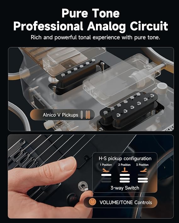 Donner HUSH X PRO Smart Travel Electric Guitar Kit, Black