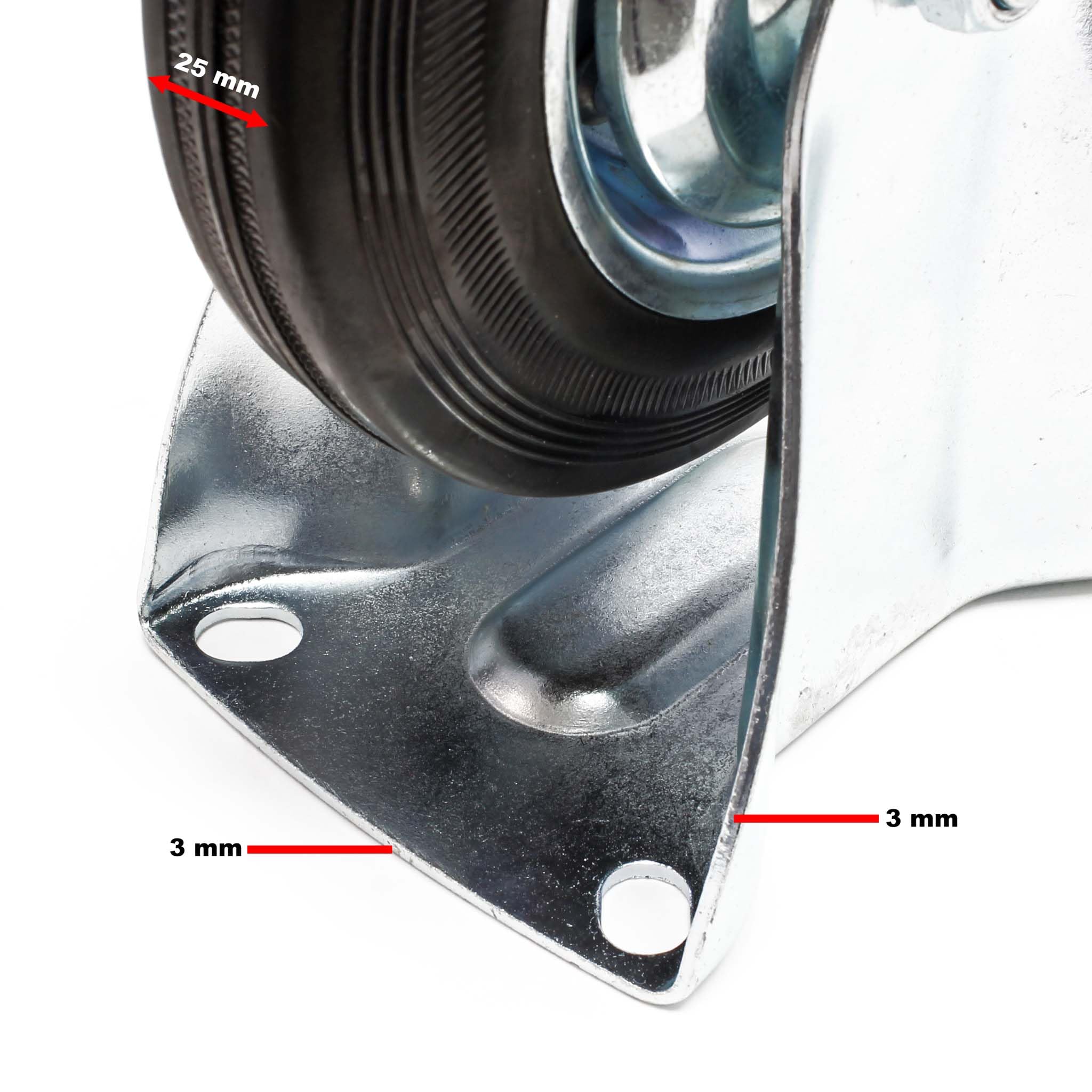 Wiltec Kit de 4 Roulettes fixes – Ø 200 mm – Capacité de charge 150 kg – Roue en caoutchouc avec Plaque de montage et Jante métallique – Dispositif de transport, usage sans traces
