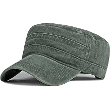Unisex Military Cadet Army Cap Washed Vintage Flat Top Hat