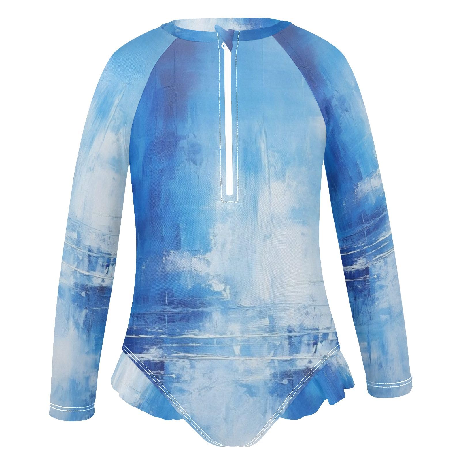 ALAZA Toddler Swimsuit Girl Bathing Suit Swimwear Rash Guard Abstract Blue Long Sleeve 3T
