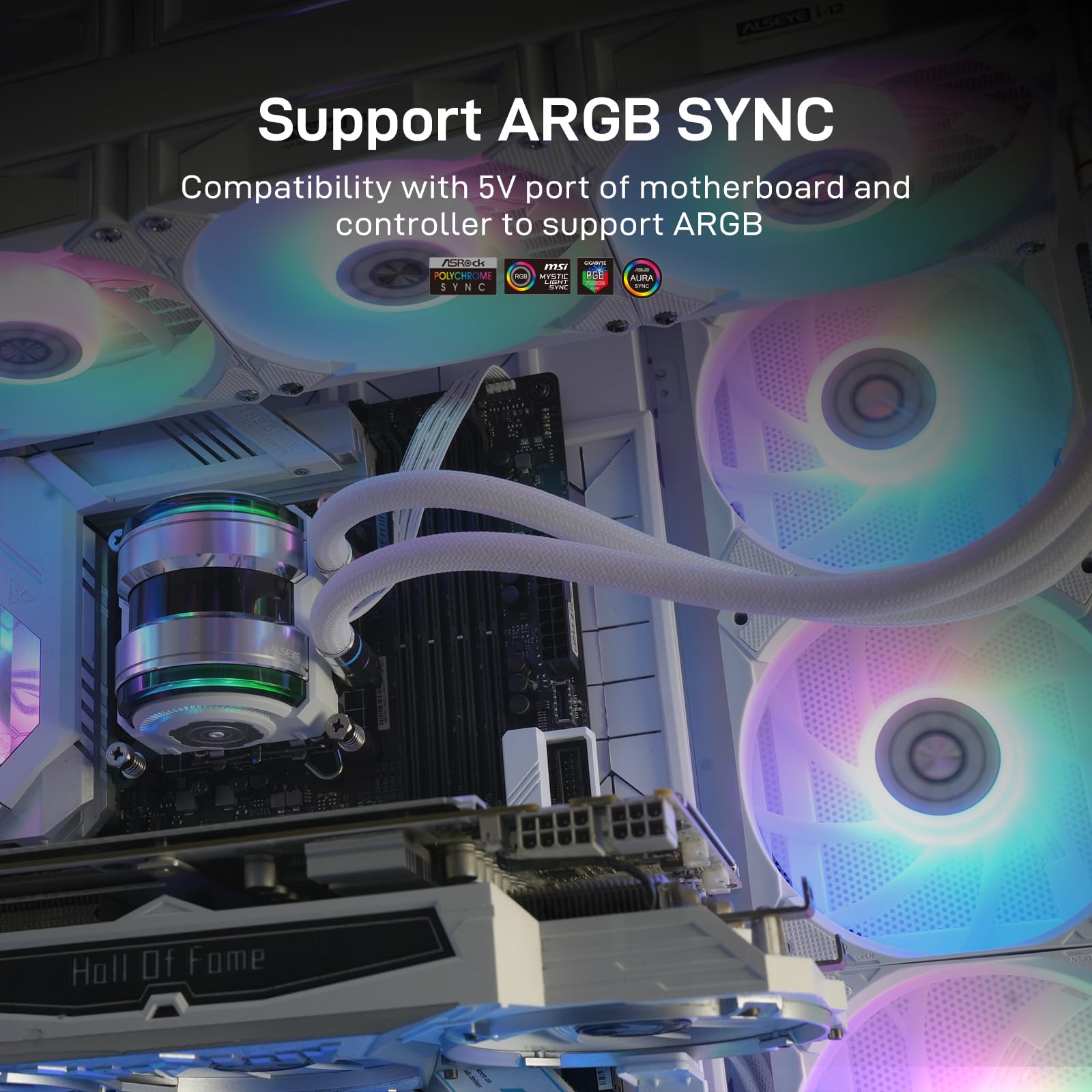 ALSEYE i12 - Kit de ventilador de carcasa para PC, tres ventiladores ARGB y PWM con estructura de conexión a presión (kit i12 blanco)