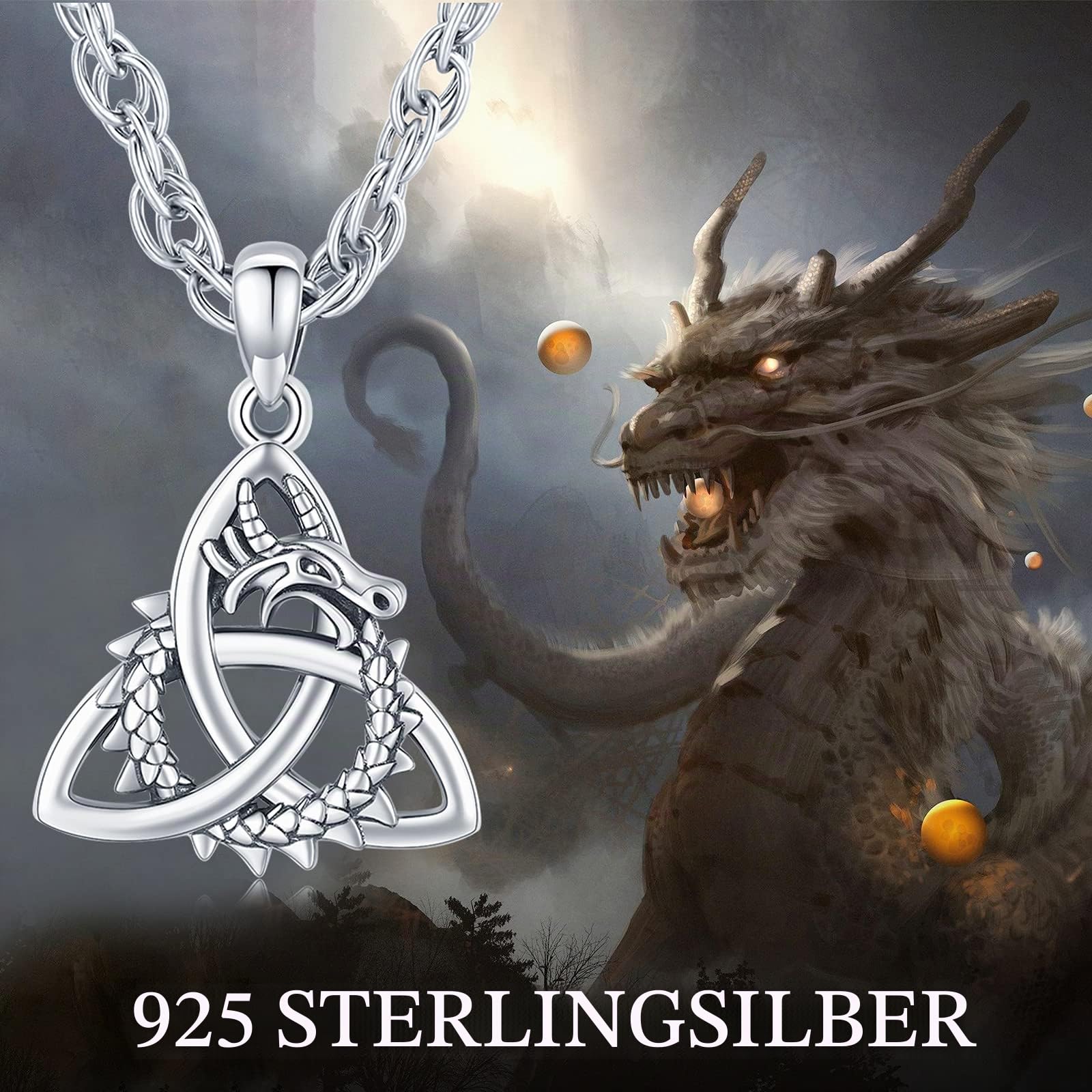 Geflügelter Doppel-Drachen Anhänger aus 925er Silber mit Kristall & keltischem Knoten – Gotischer Schmuck für Damen & Herren